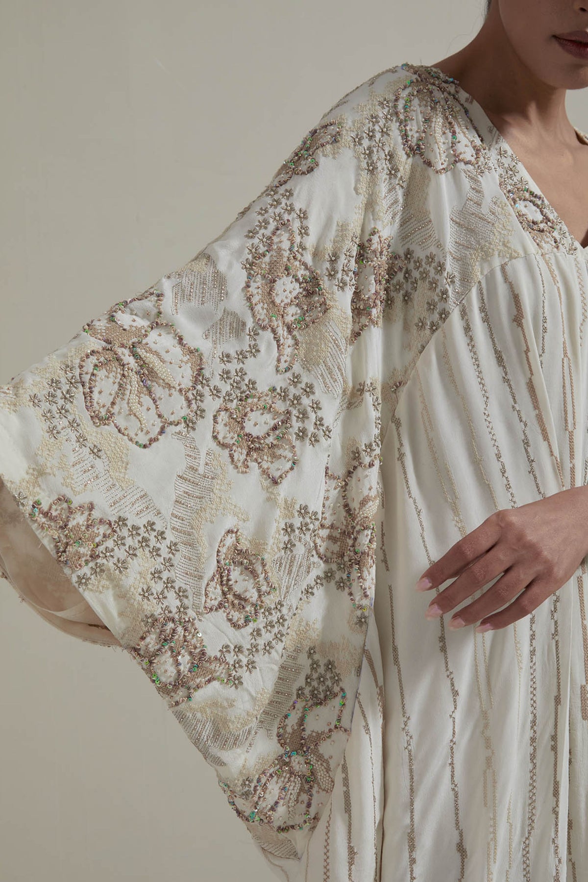 Ivory Embroidered Sleeves Kaftan