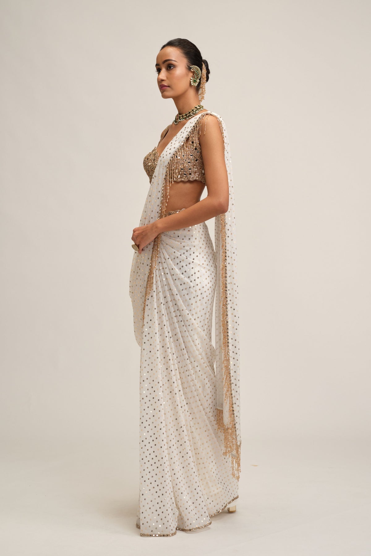 Off White Embroidered Saree Set