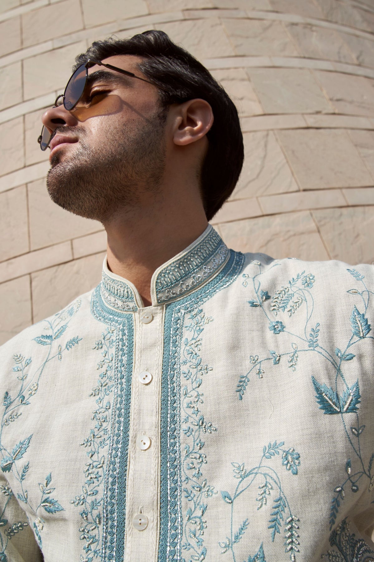 Ivory Long Palm Tree Kurta Set