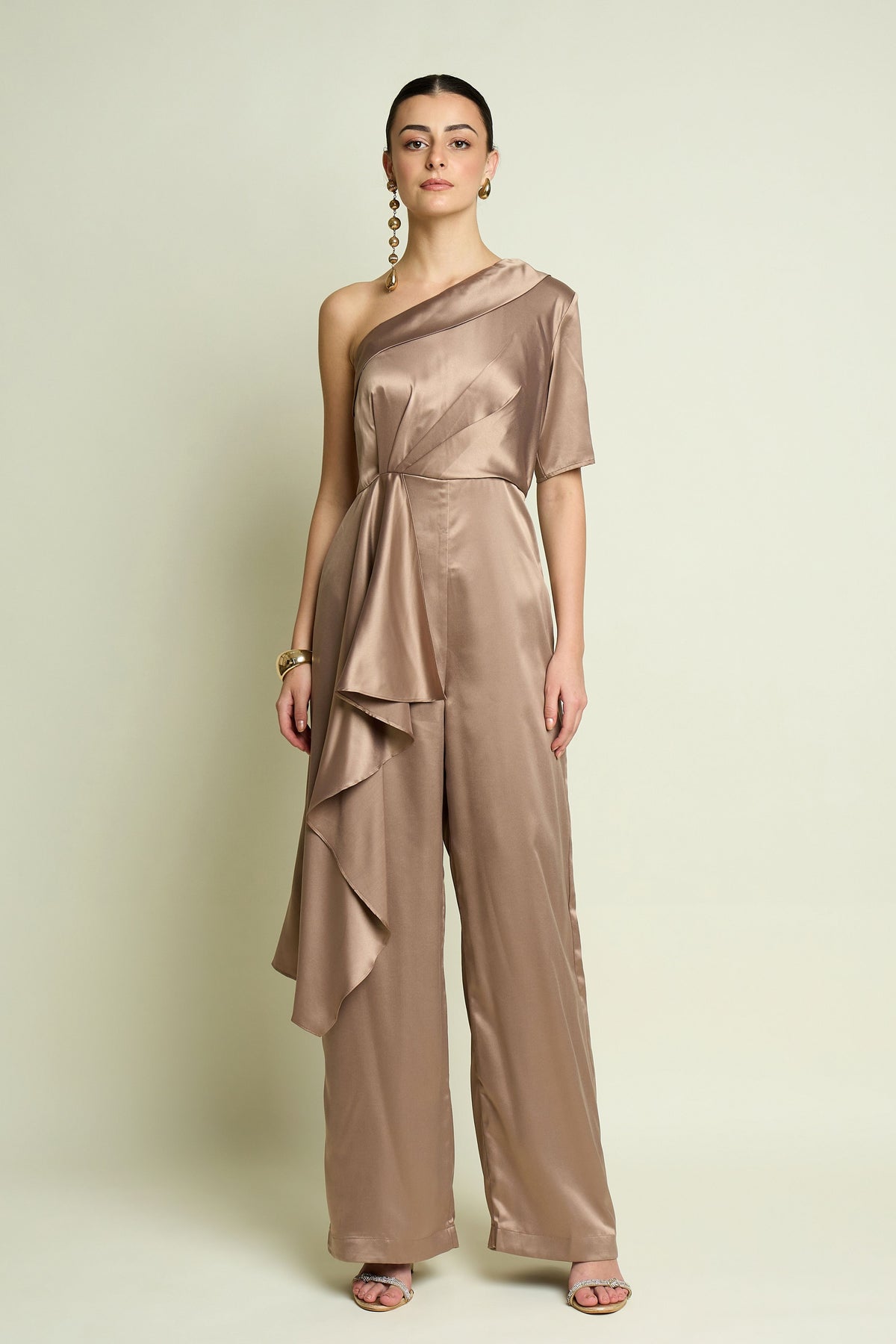 Champagne One Shoulder Jumpsuit