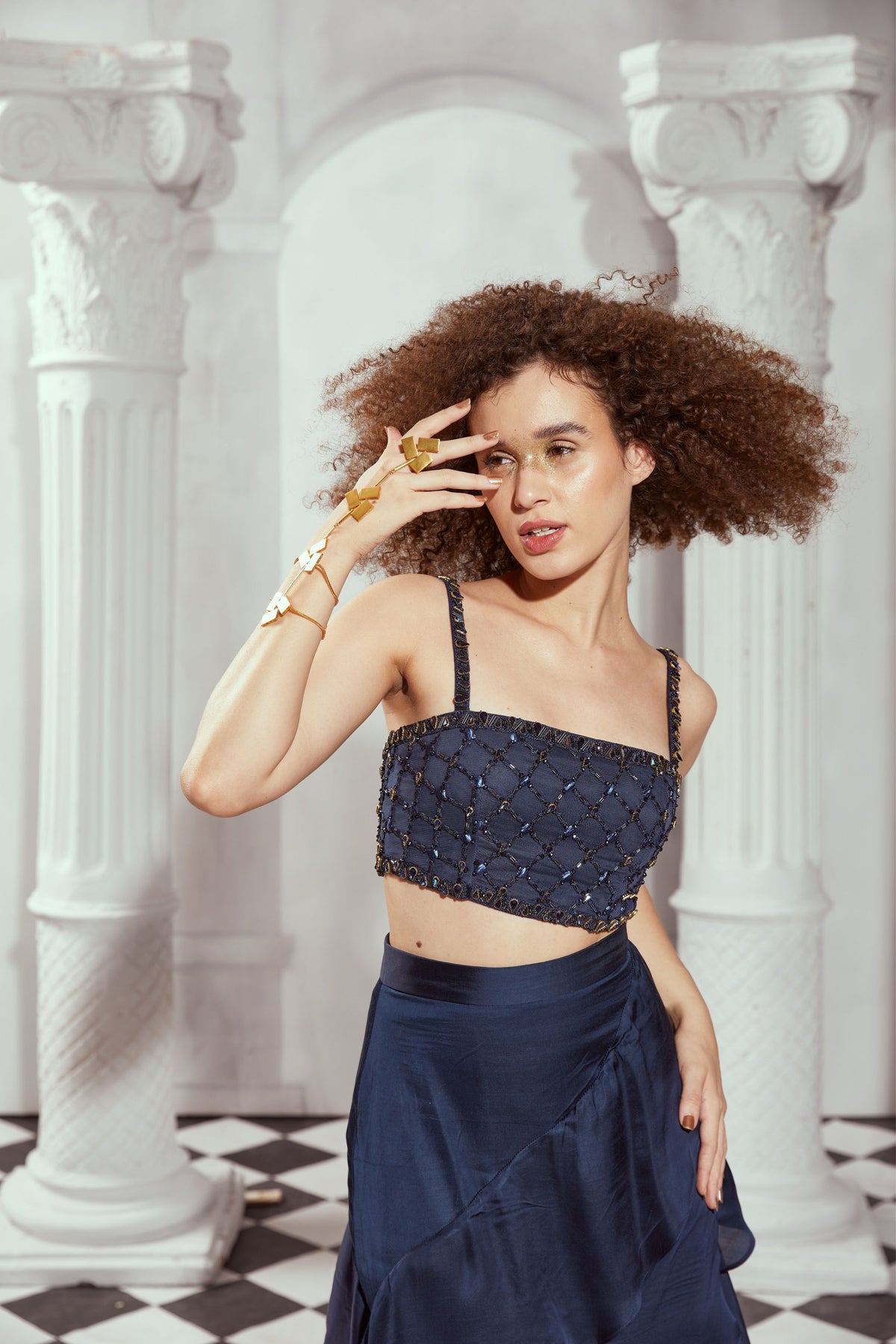 Navy Blue Top With Stone Embellishment