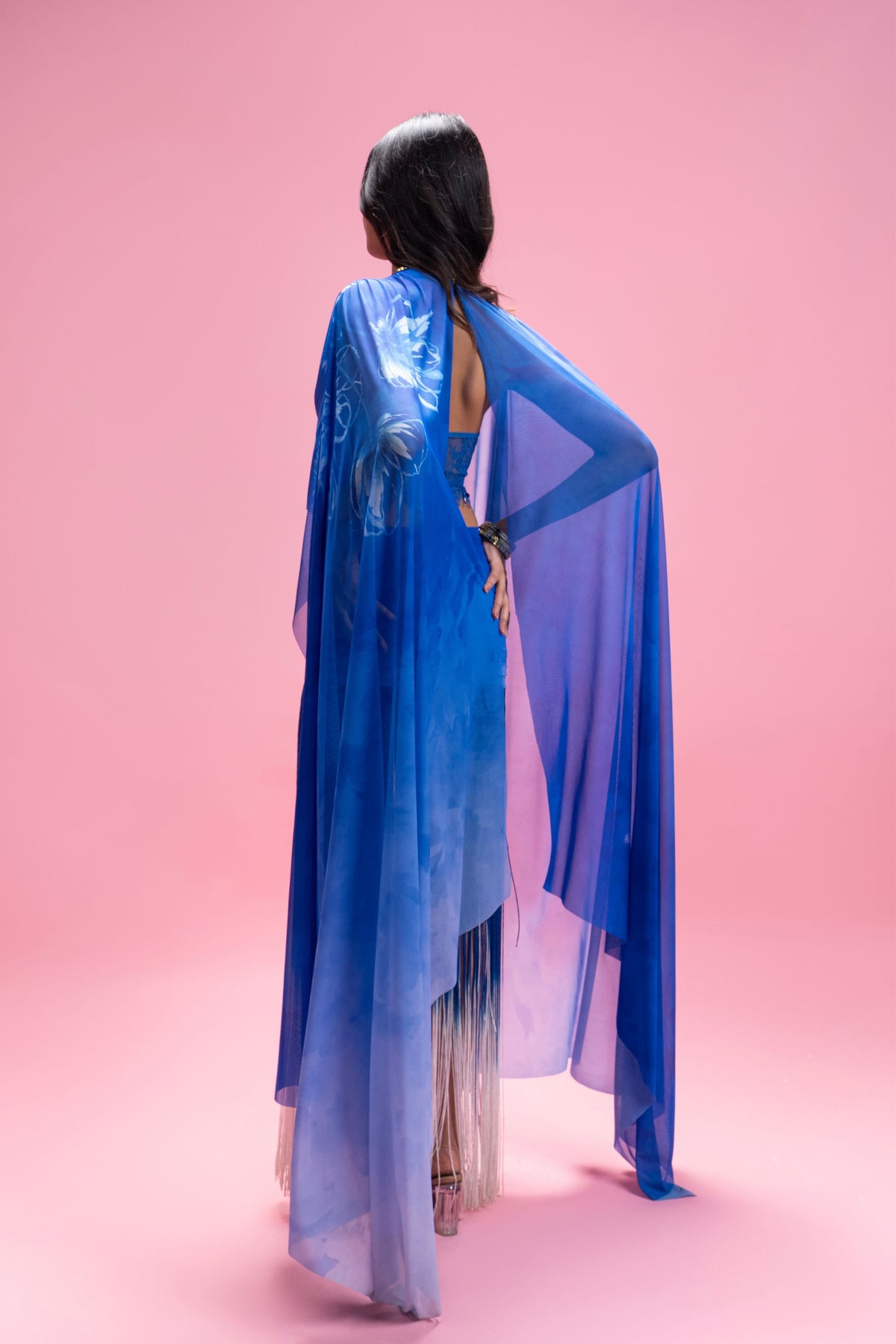 Ombré Draped Fringe Skirt Set