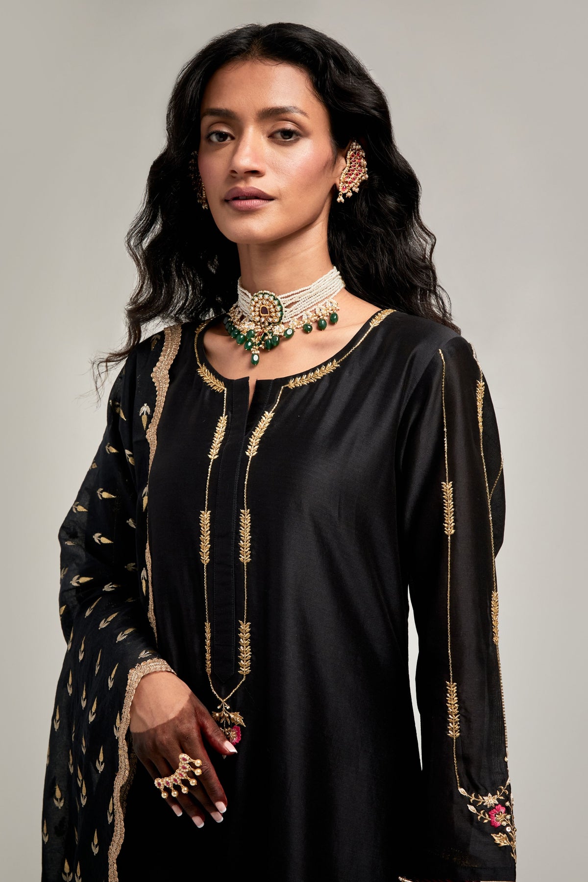Embroidered Black Kurta Set