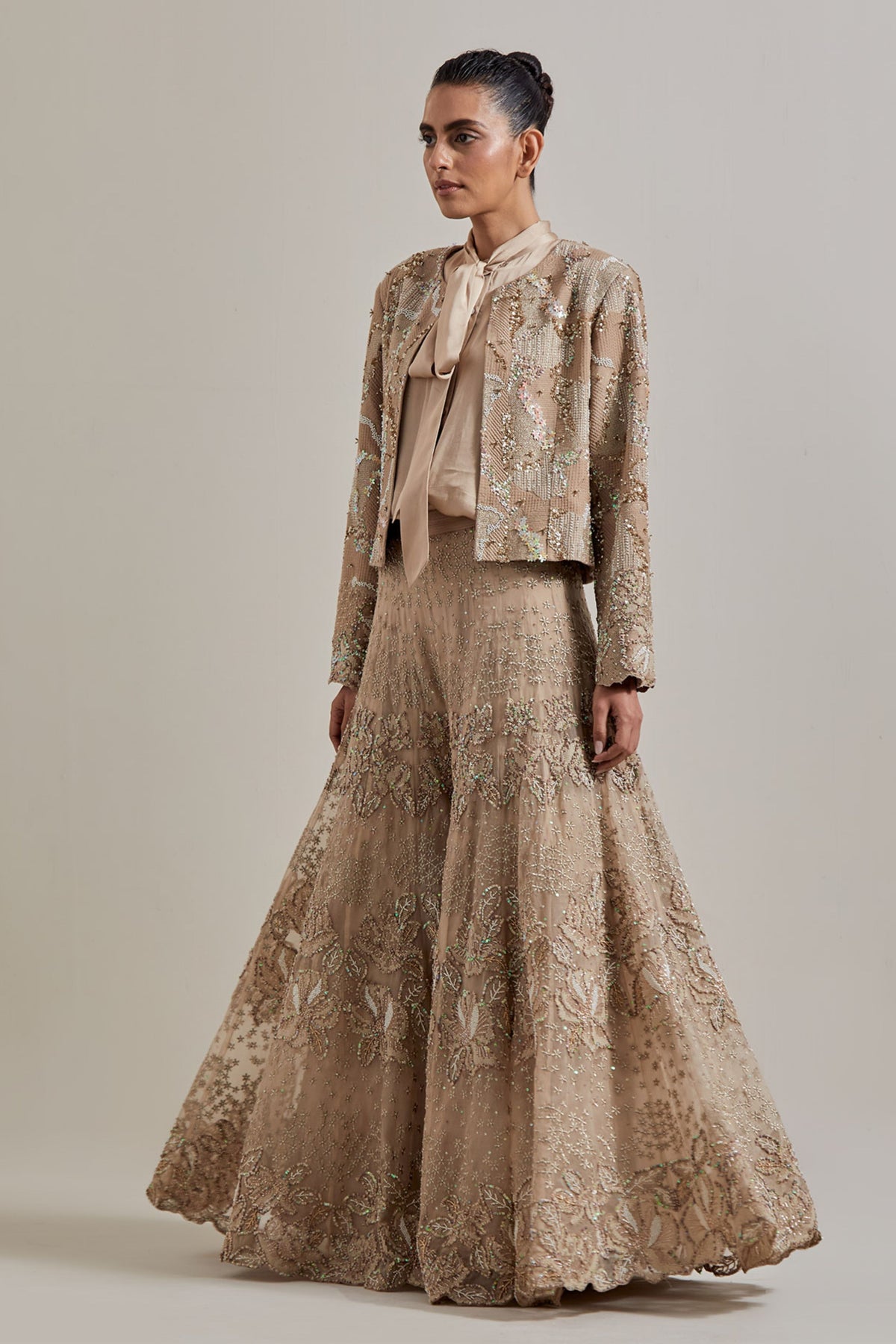 Satin Jacket Sharara Set