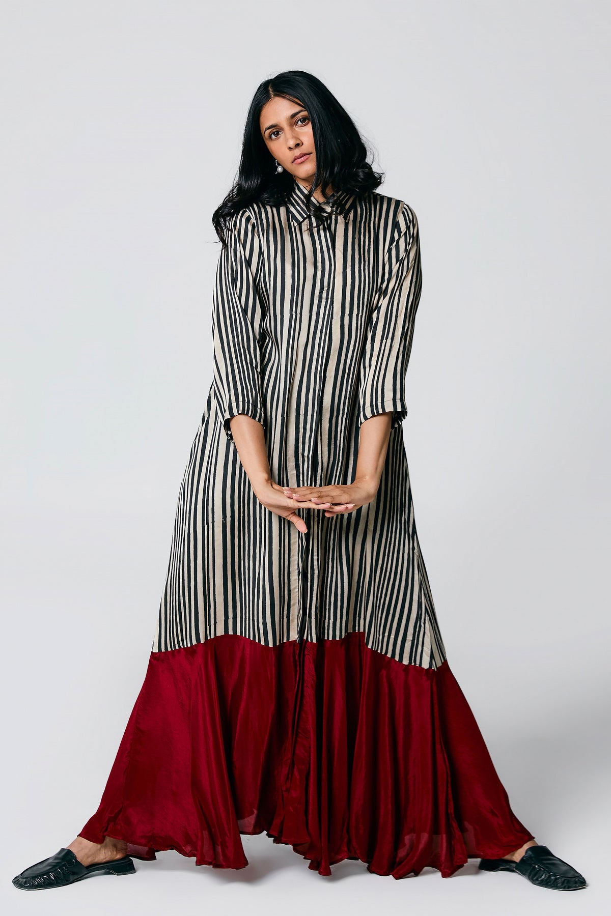 Ajrakh Stripes Dress With Belt