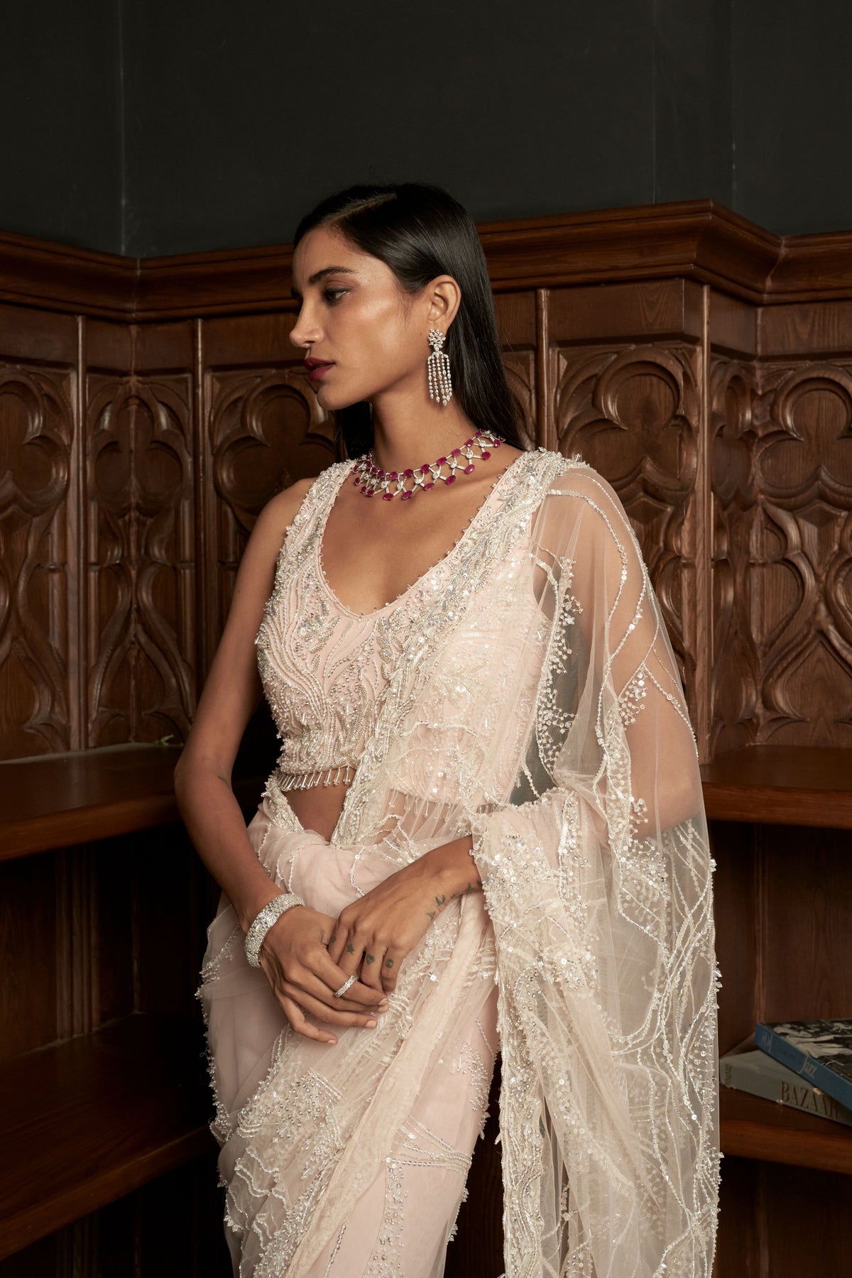 Abstract Motifs Pink Saree Set