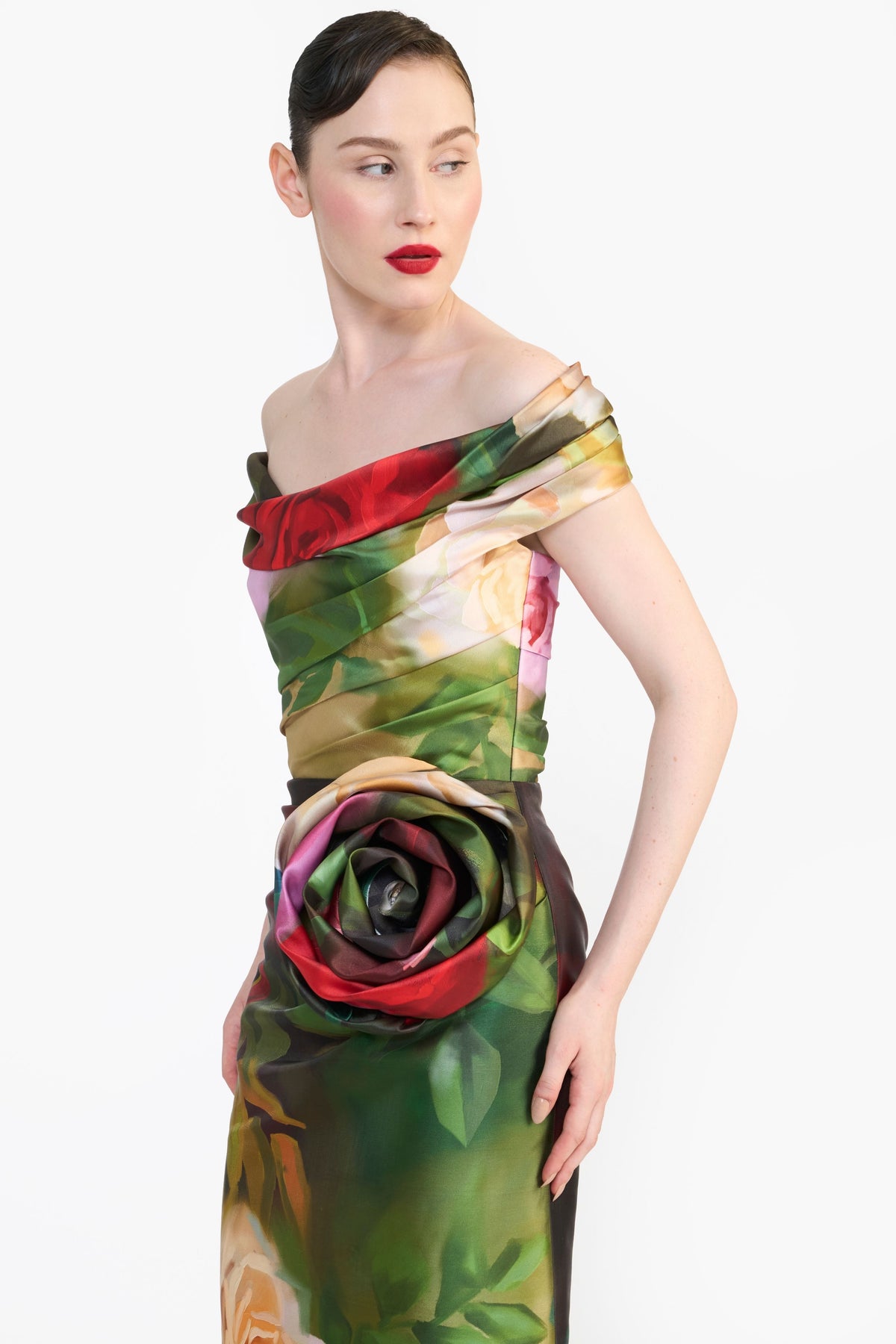 Off Shoulder Draped Midi