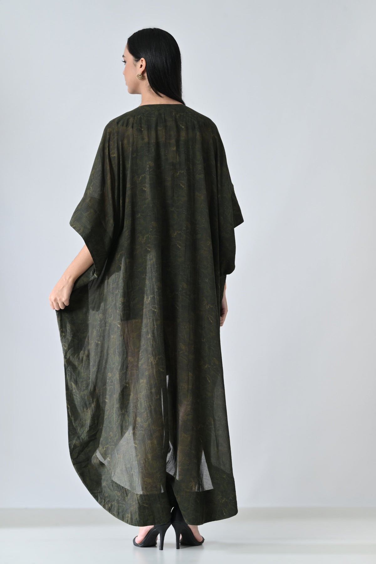 Olive Moss Draped Overlay Kaftan