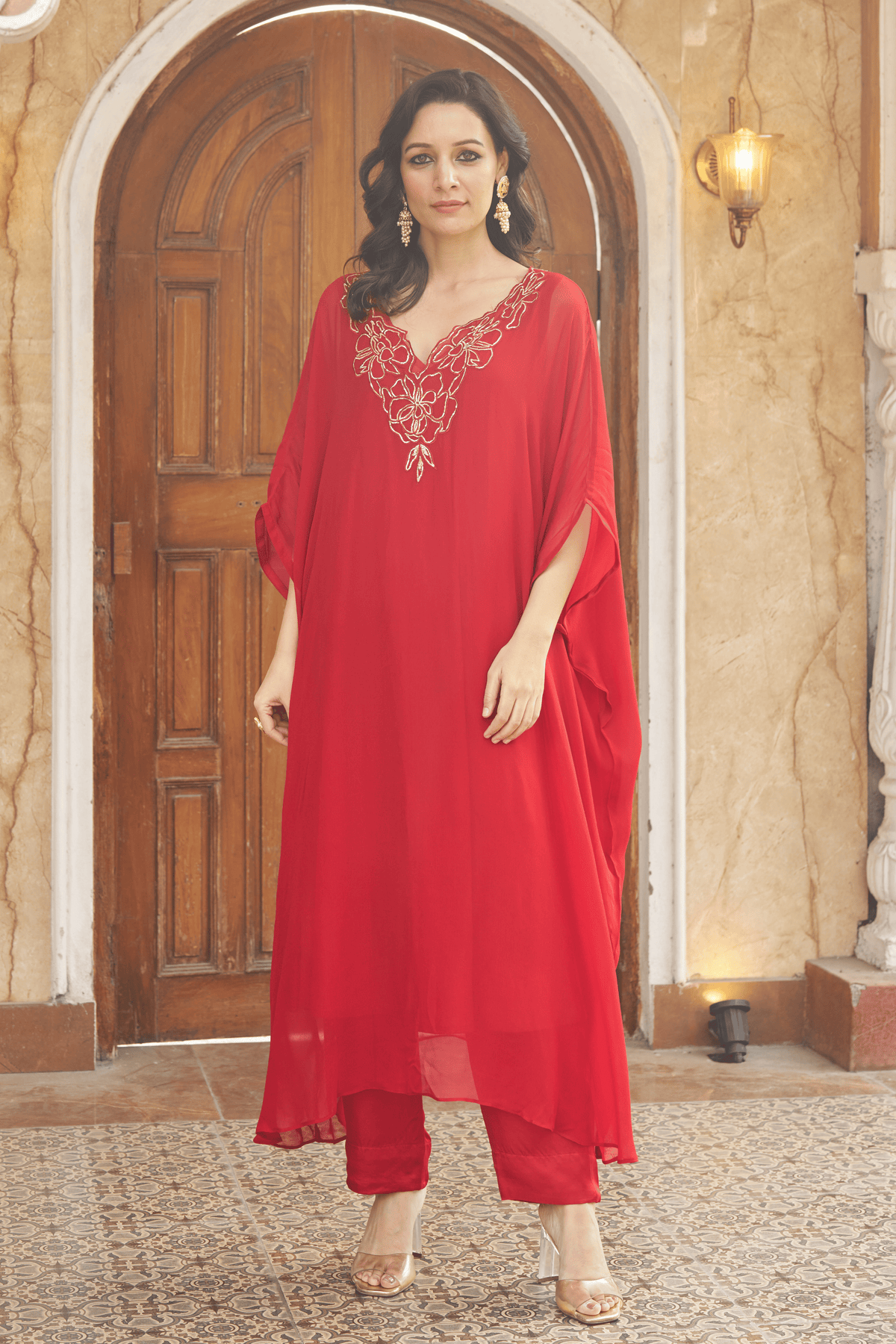 Ruya Red Kaftan Set