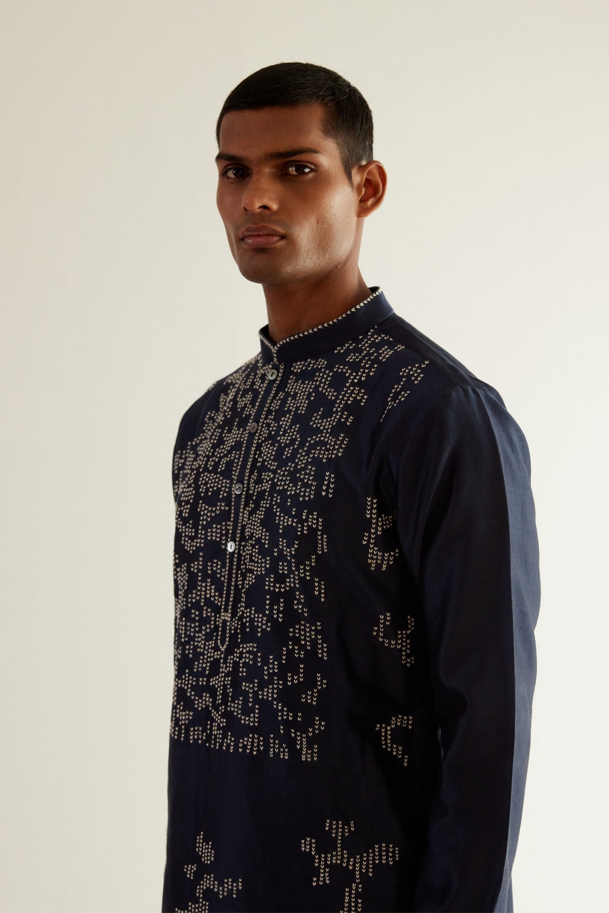 Camo Block V-notch Embroidery Kurta Set