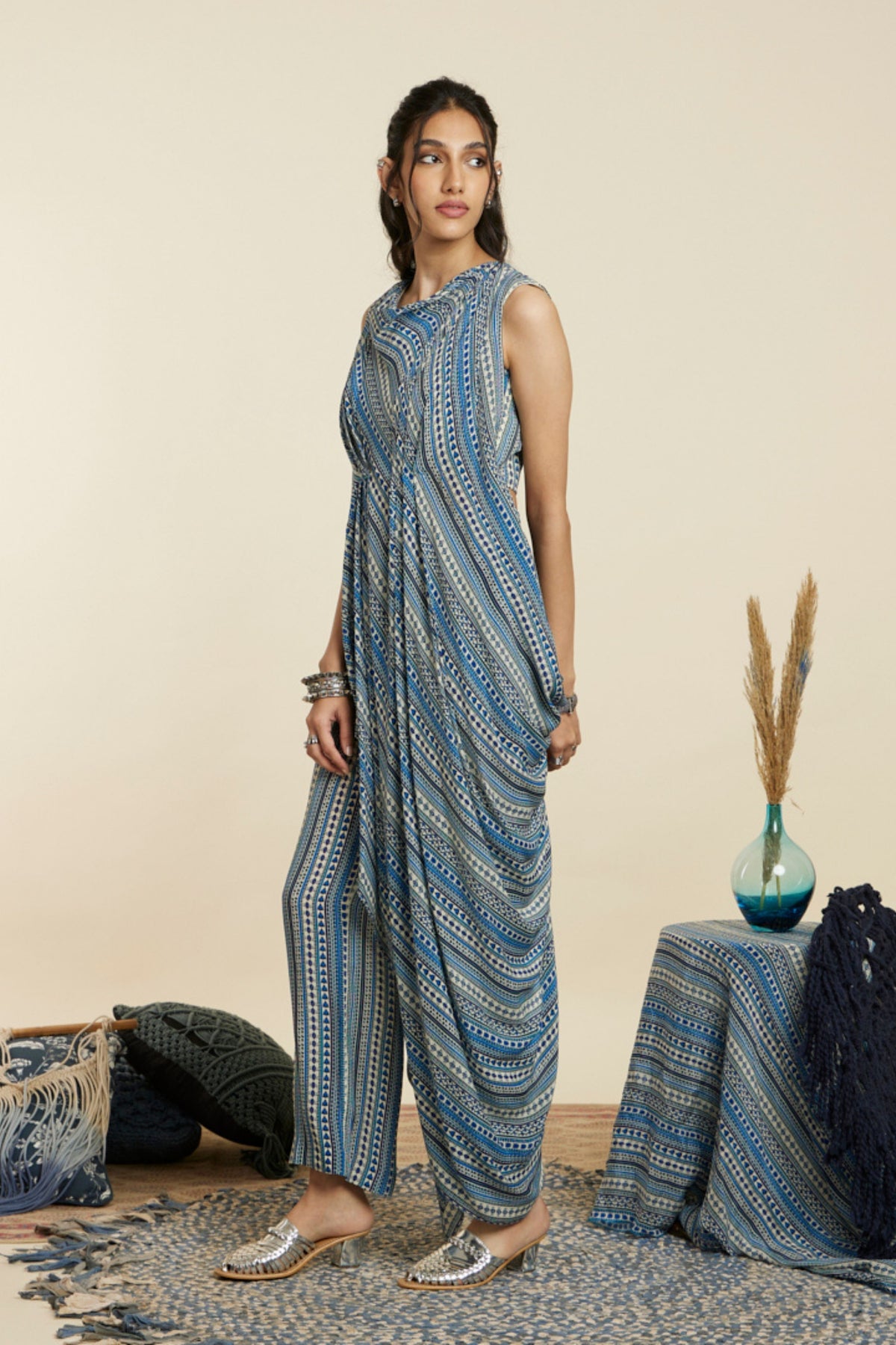 Blue Boho Stripe Print Co-ord Set