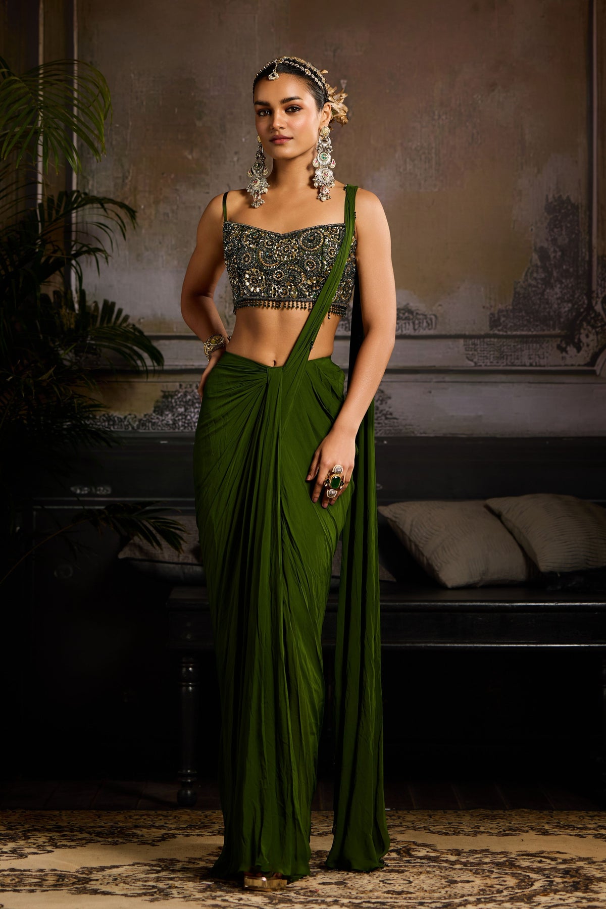Embroidered Saree Set in Sage Green