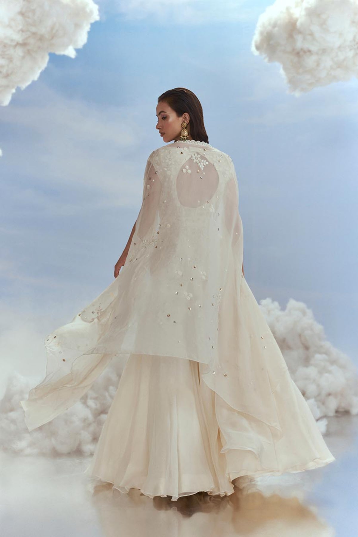 Ivory Babylon Cape Lehenga Set