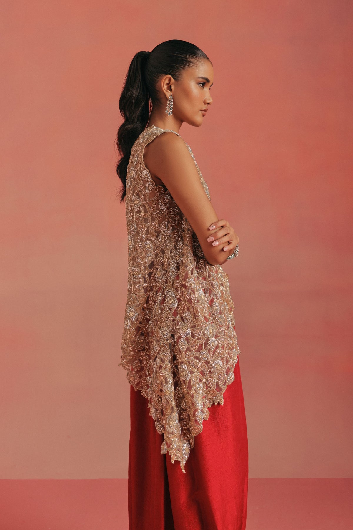 Long Asym Gilet Dhoti Set