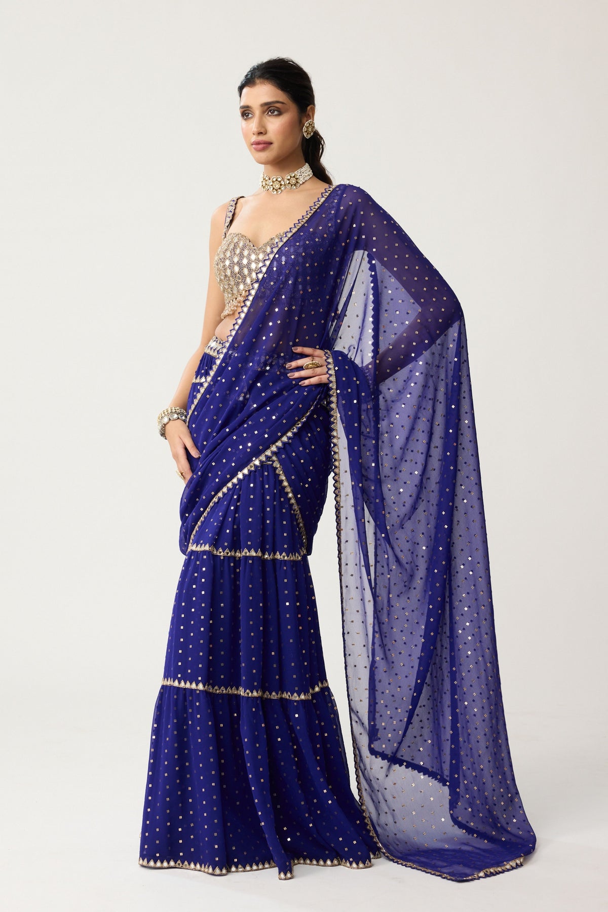 Persian Blue Multi-tier Saree Set