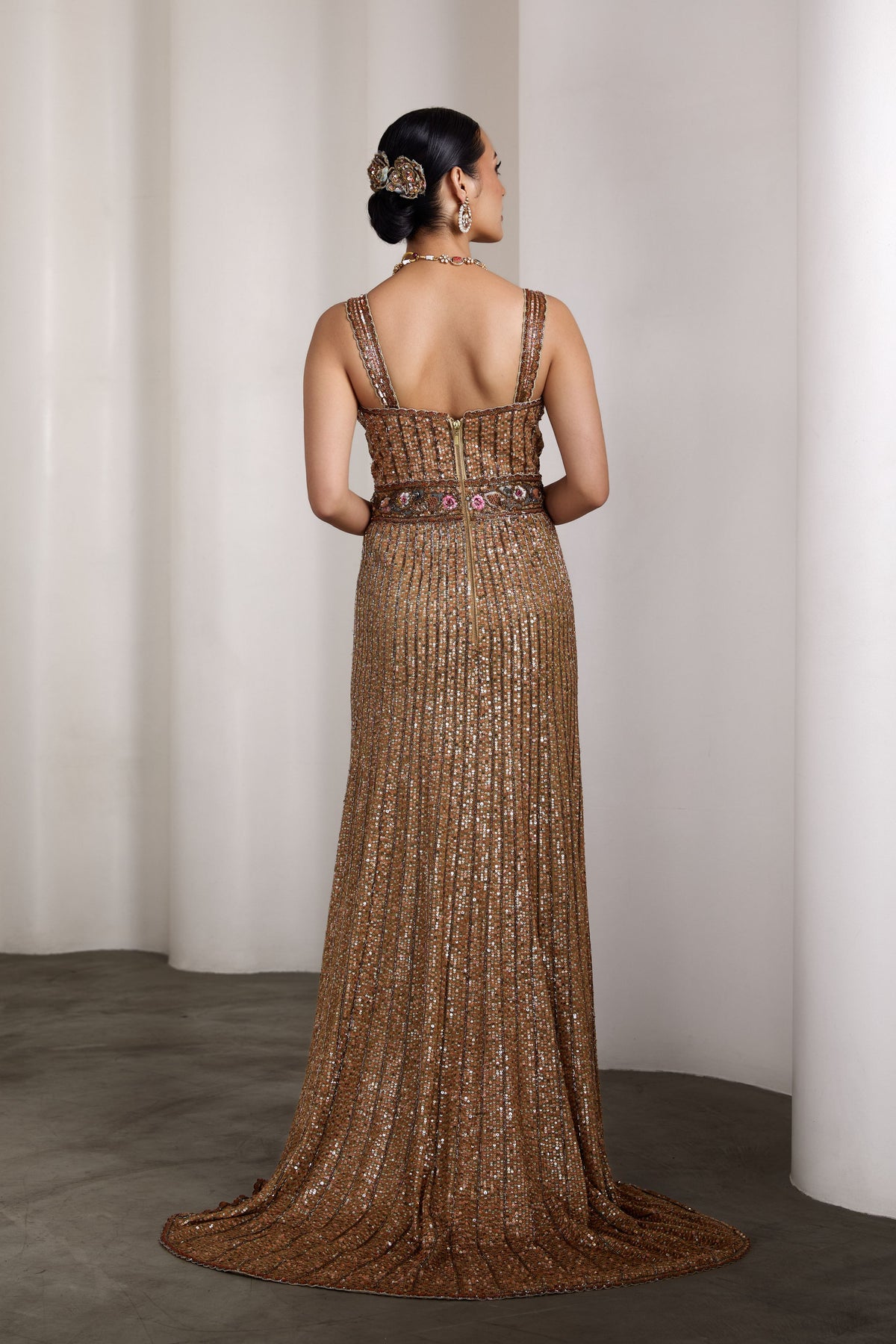 Gold Sequin Embroidered Gown