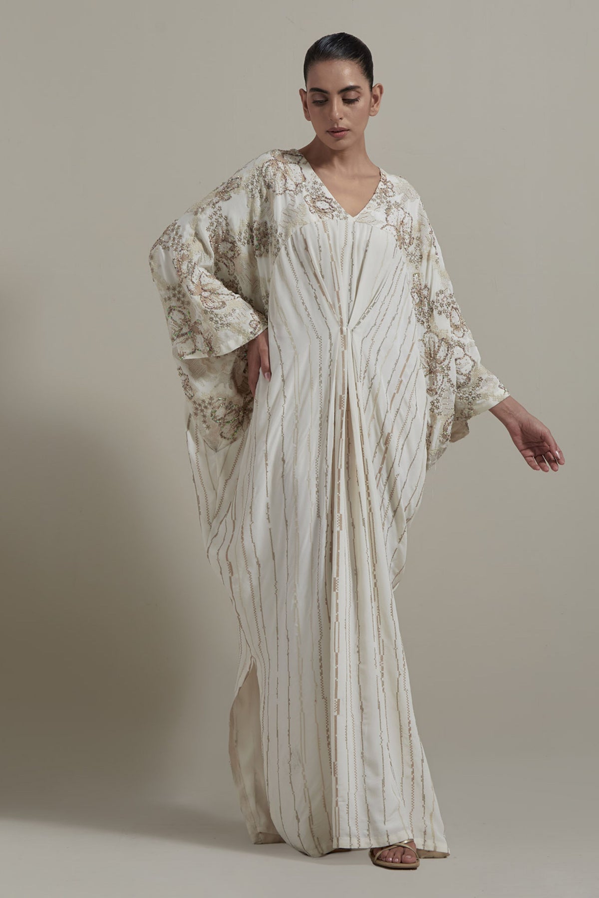 Ivory Embroidered Sleeves Kaftan
