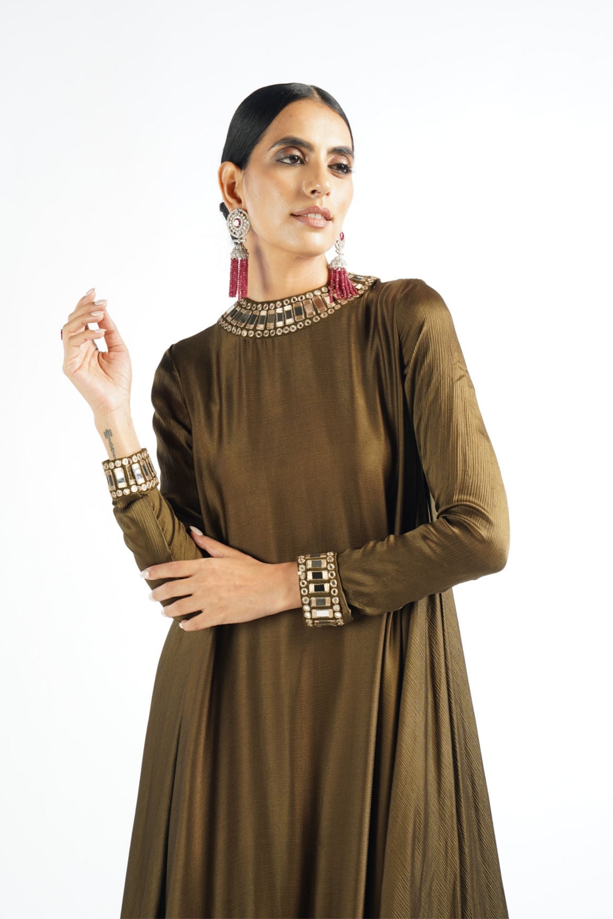 Olive Green Mirror Scallop Kurta Set