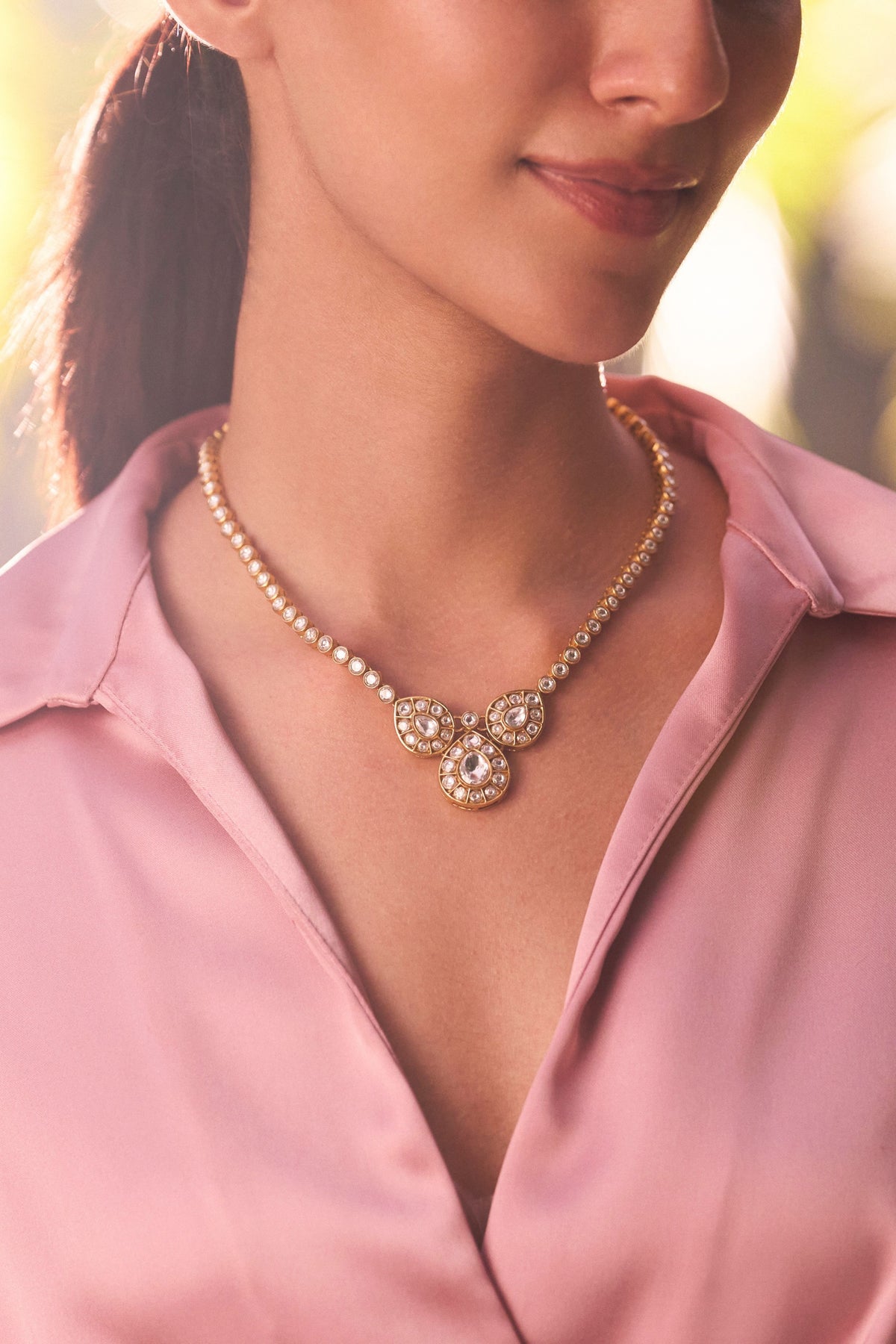 Rosa Kundan Cluster Necklace