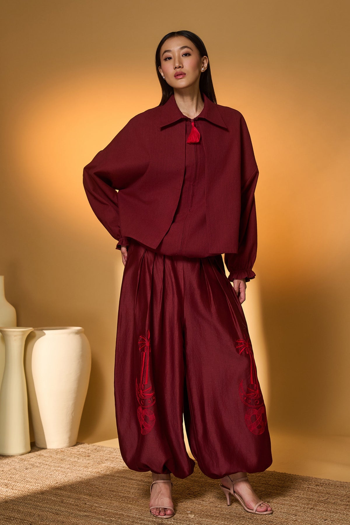 Maroon Pine-code Co-ord Set
