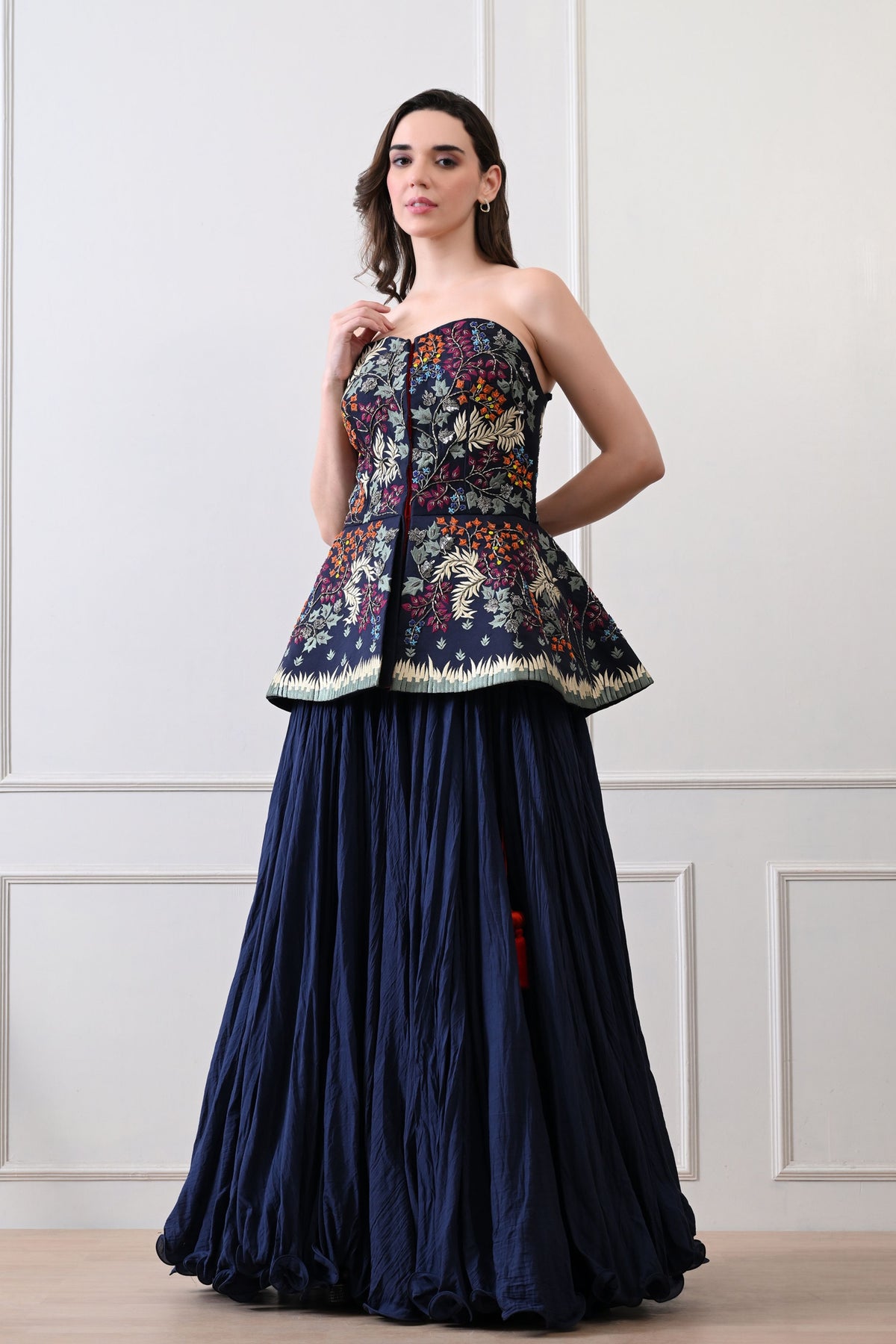 Blue Strapless Peplum Skirt Set