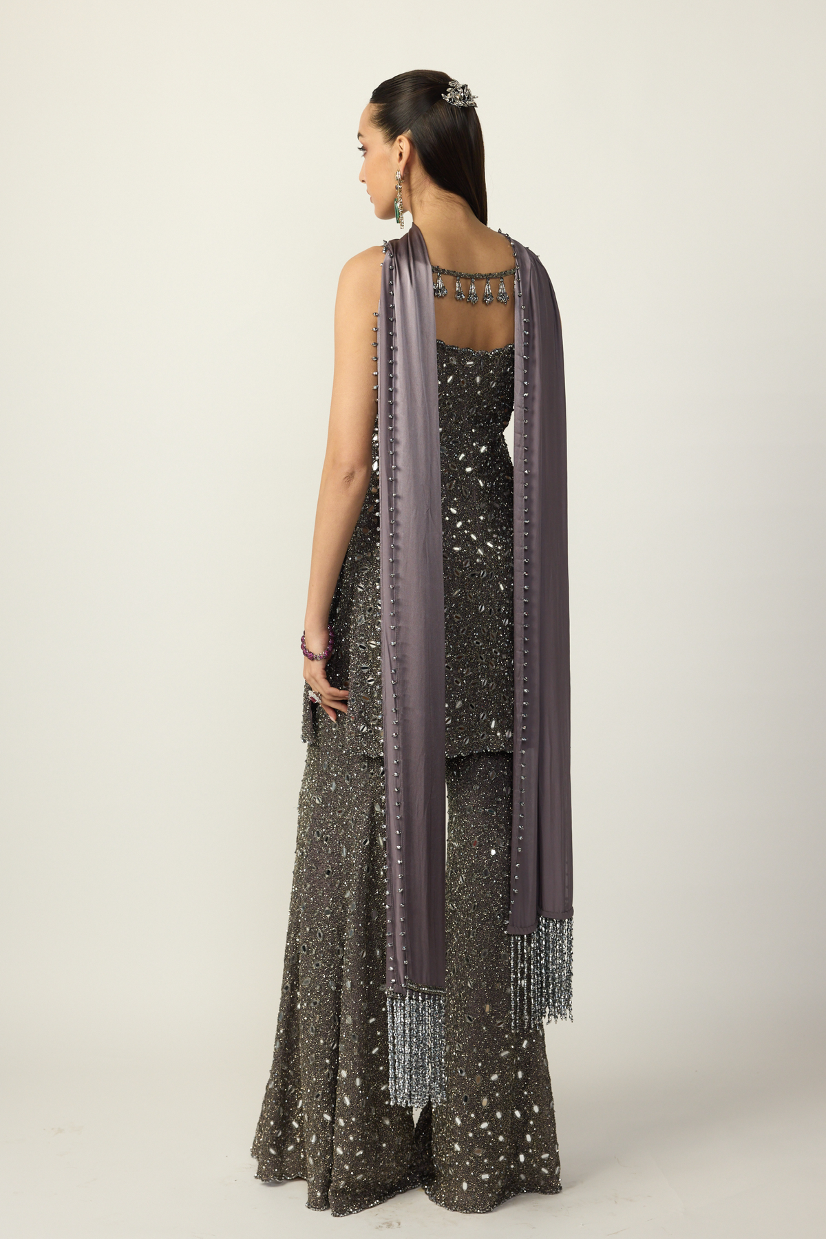 Metallic Grey Sharara Kurta Set