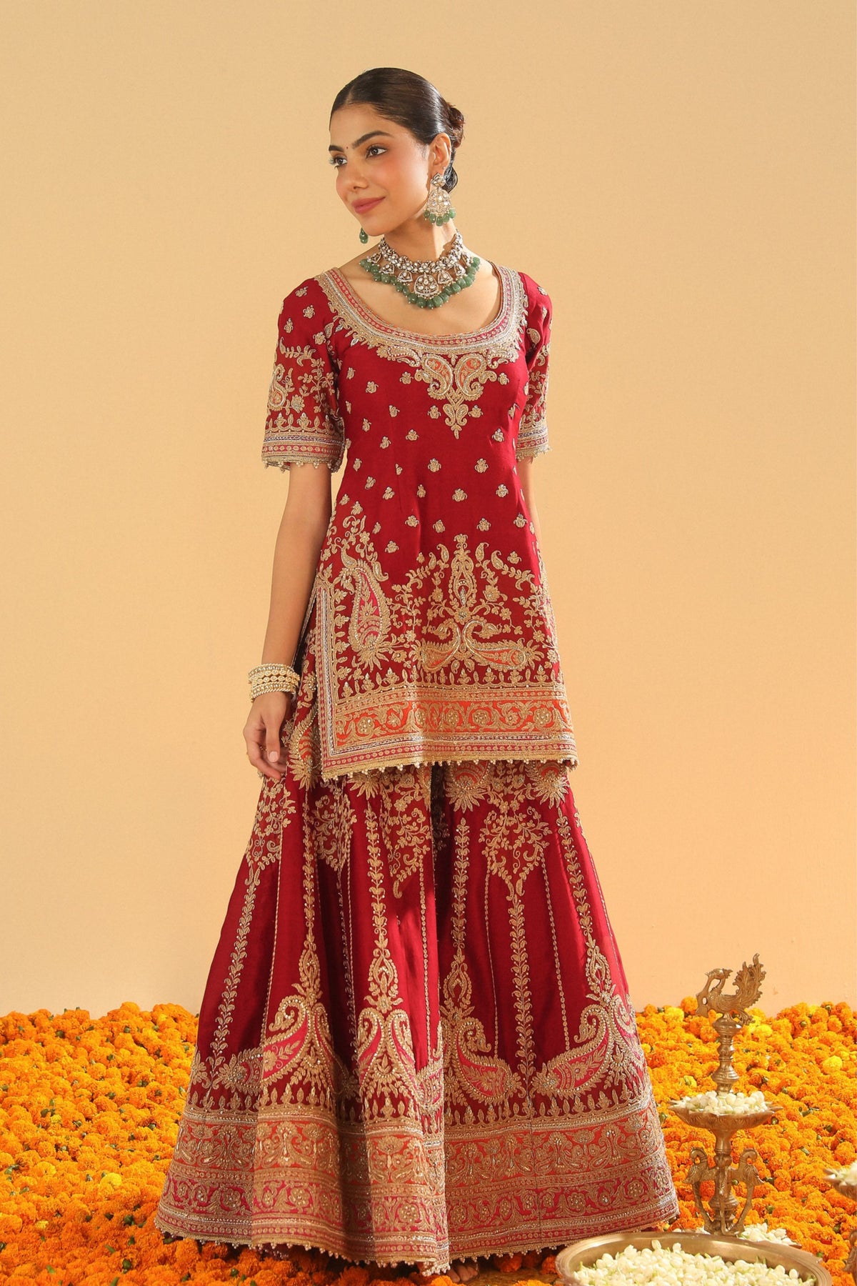 Deep Red Sharara Set