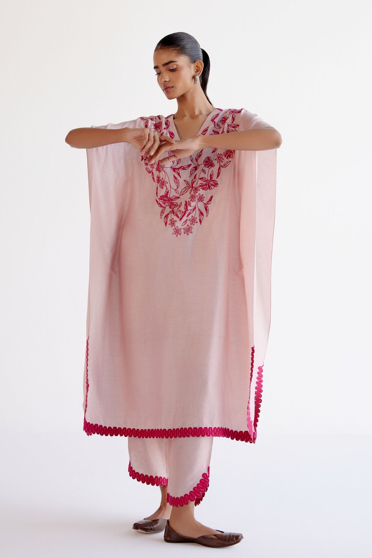 Embroidery Blush Pink Kaftan Set