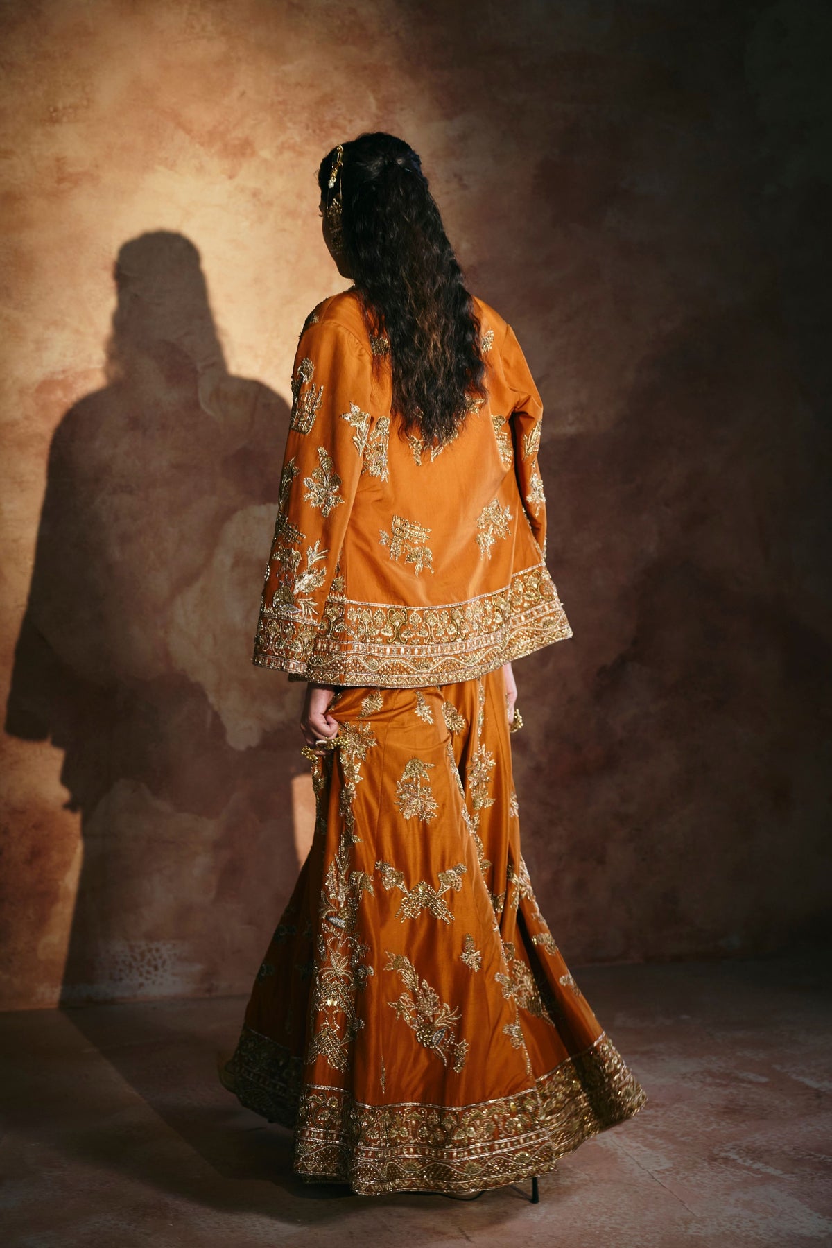 Orange Sindh Multicoloured Corset Set