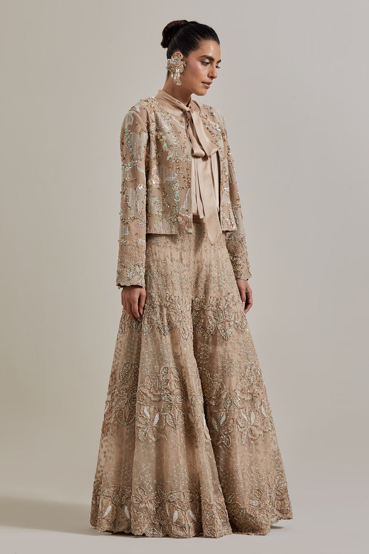 Satin Jacket Sharara Set