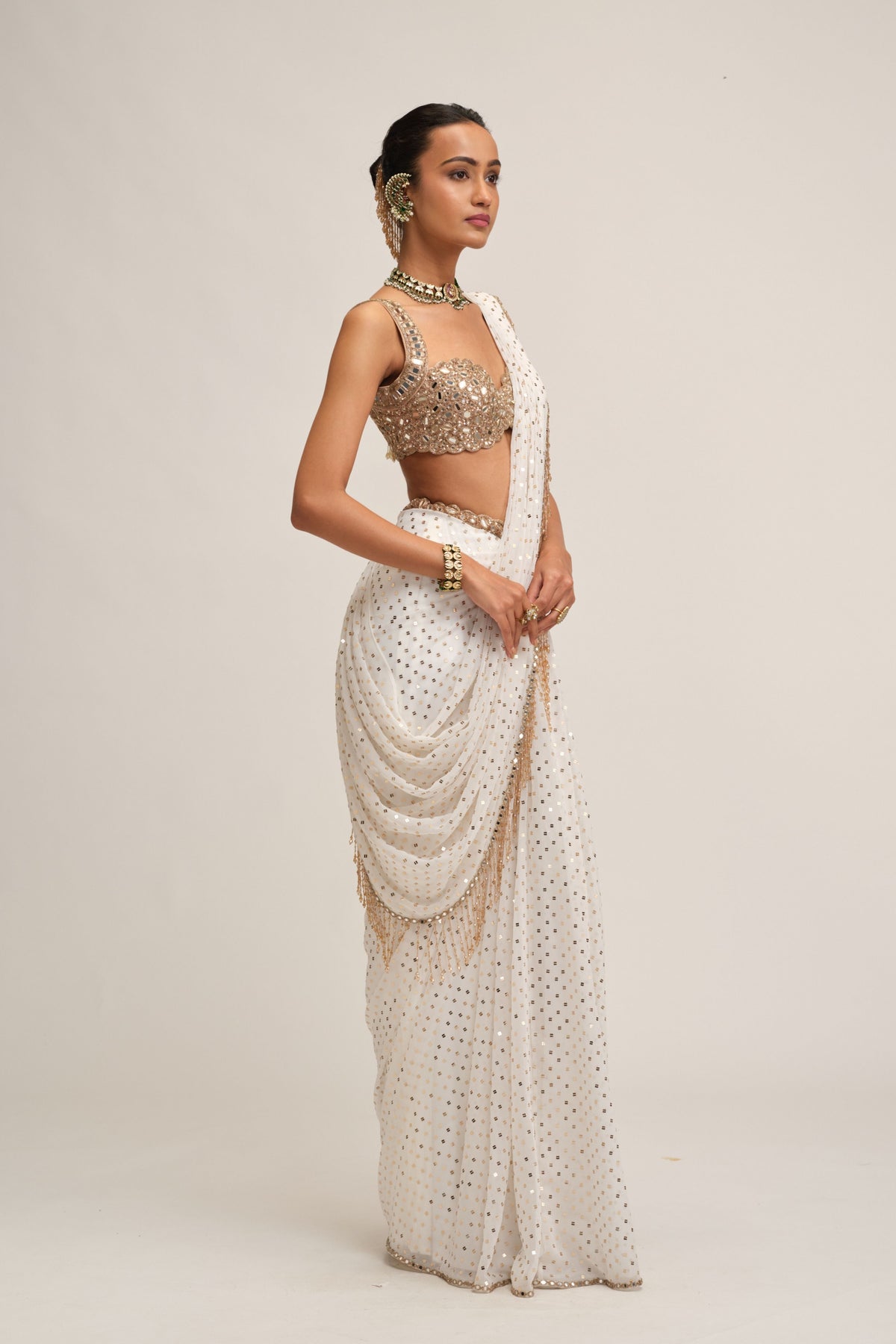 Off White Embroidered Saree Set