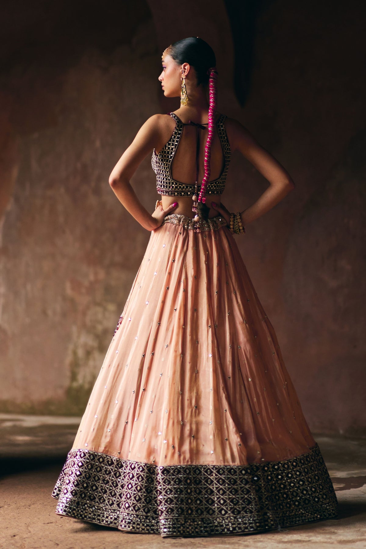 Peach and Maroon Lehenga Set