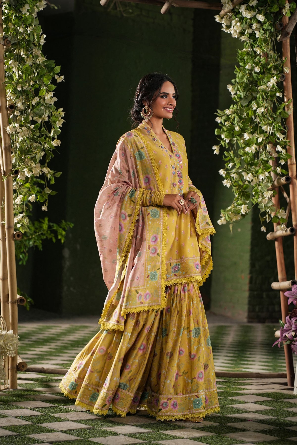 Mughal Sharara Set in Yellow