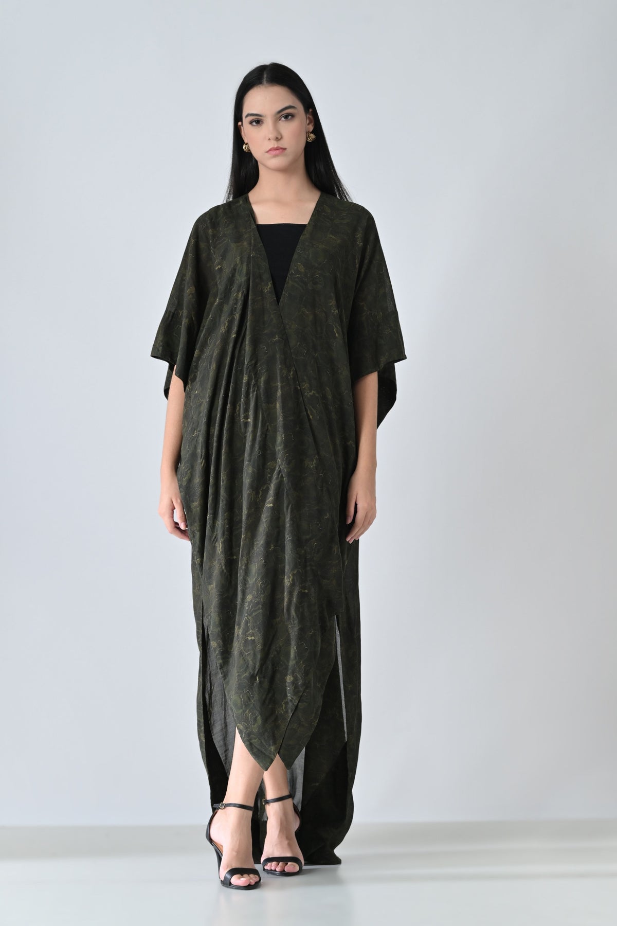 Olive Moss Draped Overlay Kaftan