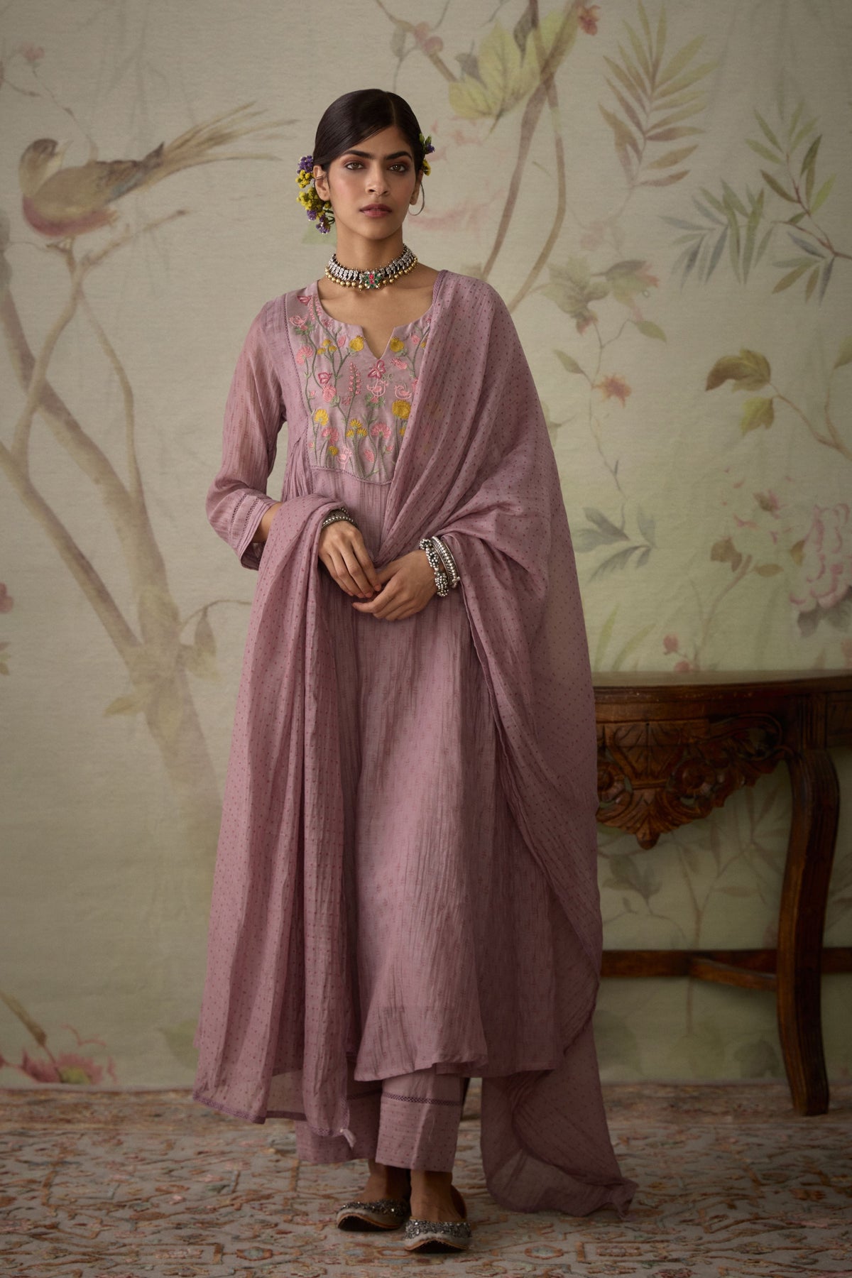 Mauve Block Printed Kurta Set