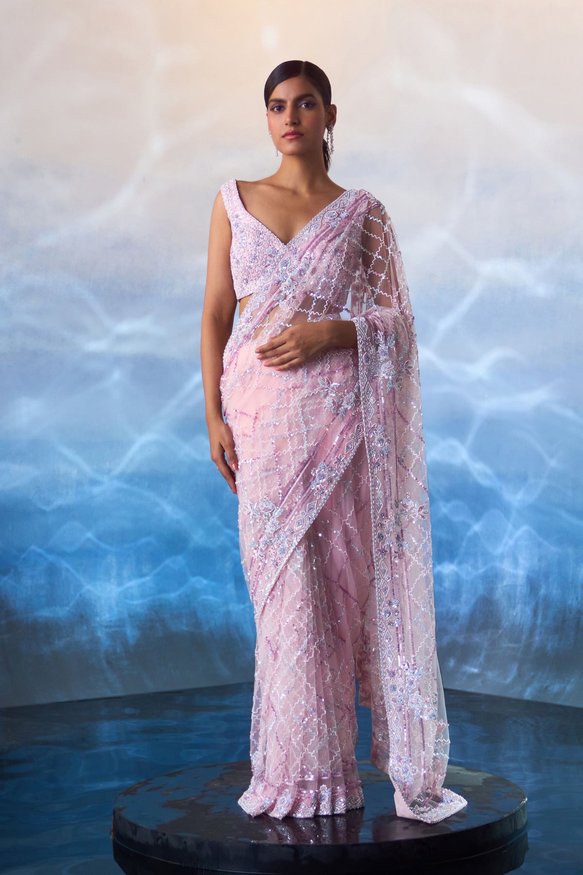 Blush Pink Net Saree Set