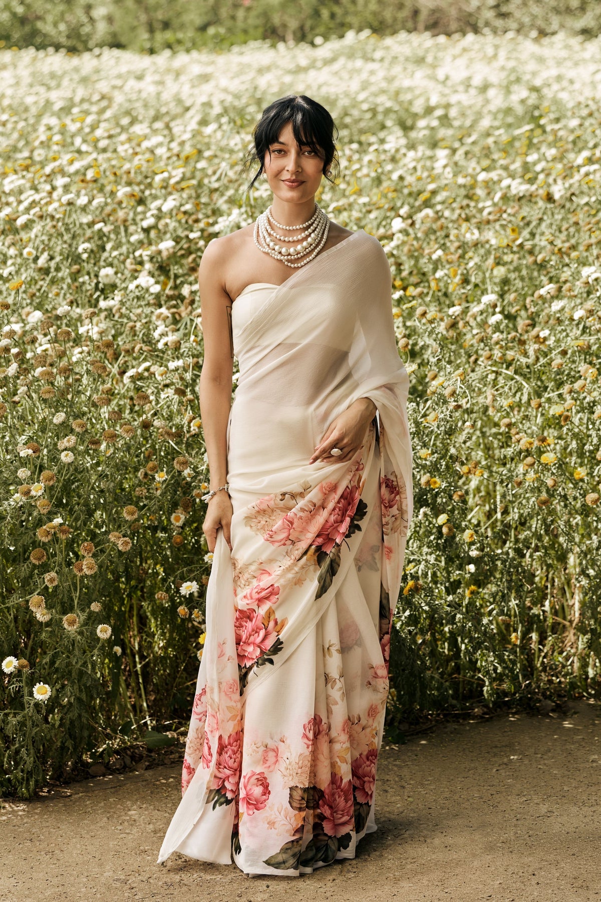 Sarah White Chiffon Saree