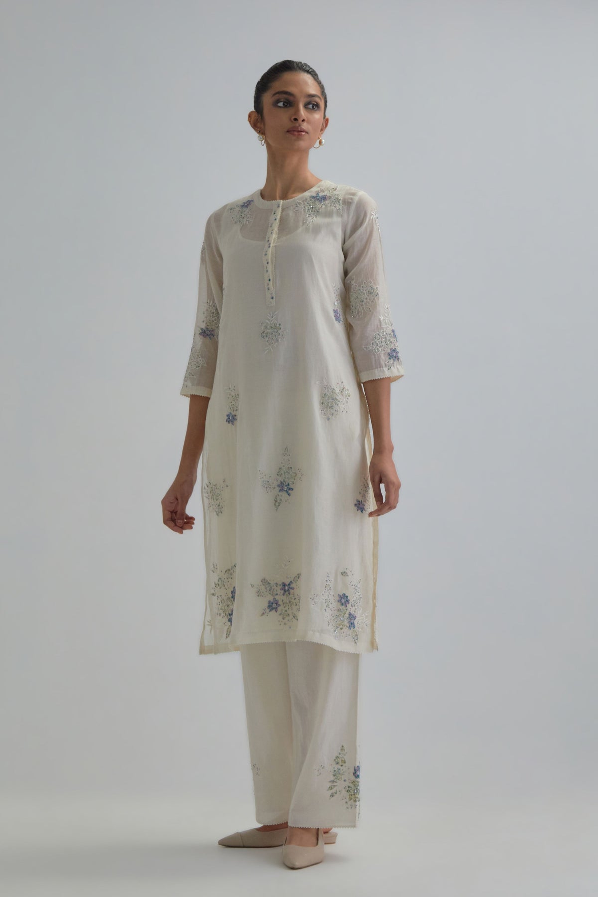 Blue Beaded Kurta And Pants