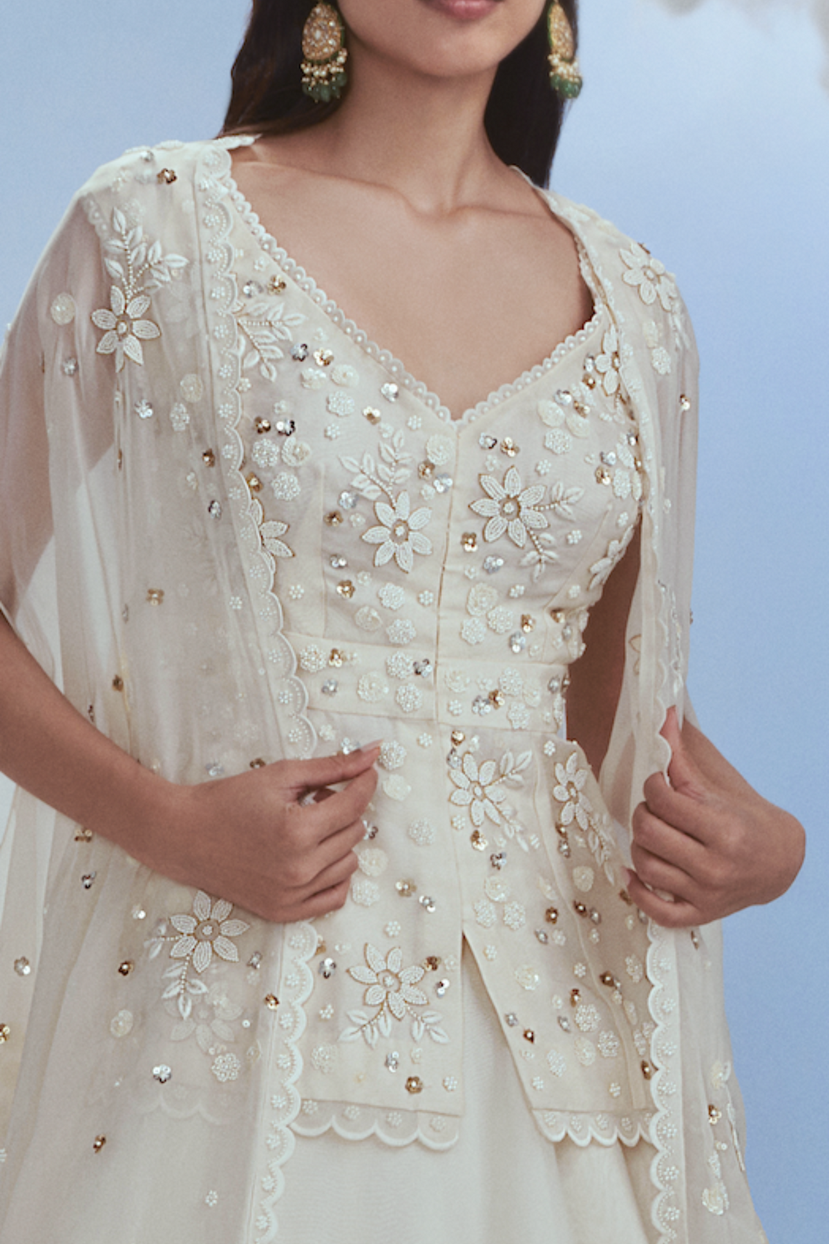 Ivory Babylon Cape Lehenga Set