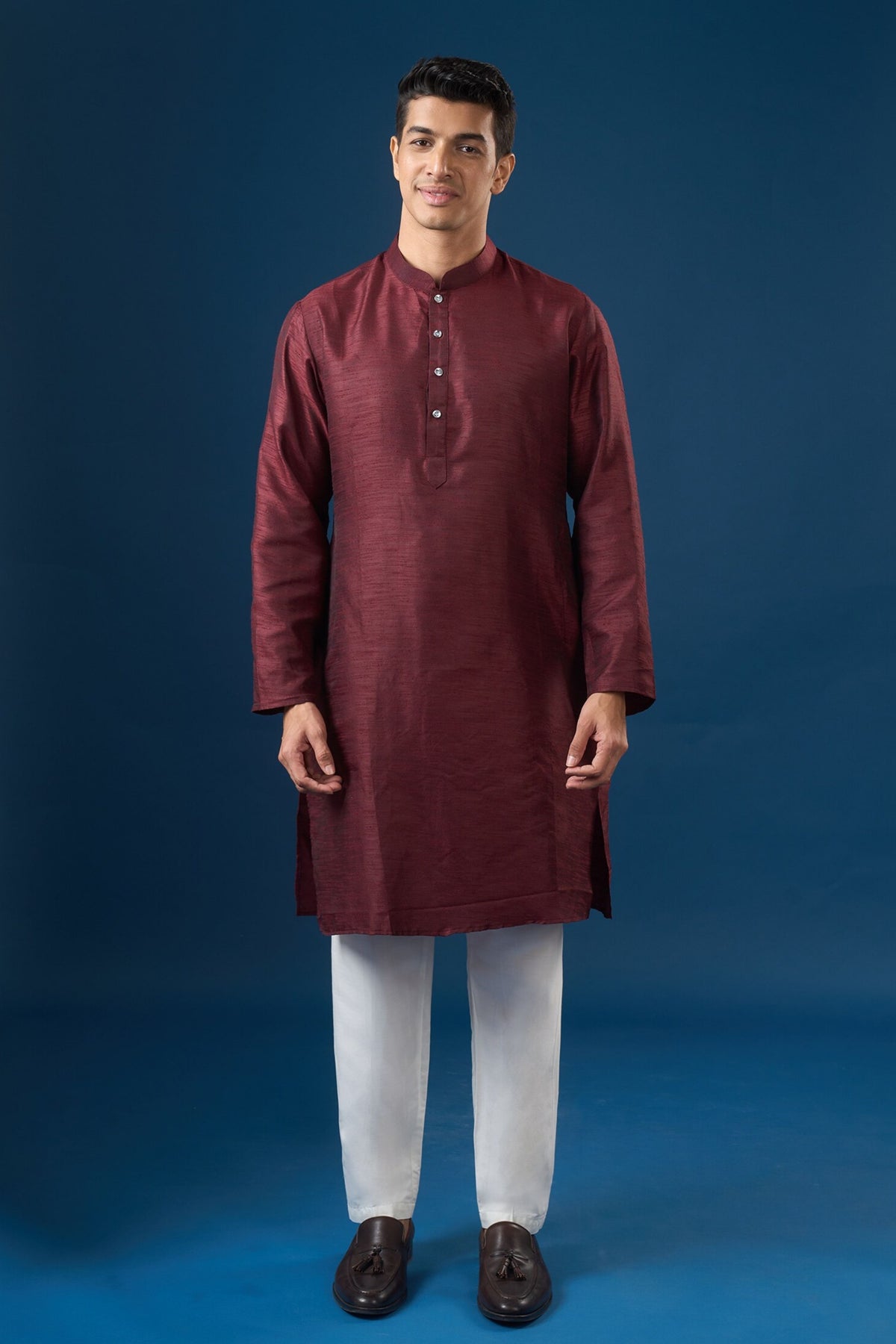 Maroon Embroidered Kurta-bundi Set