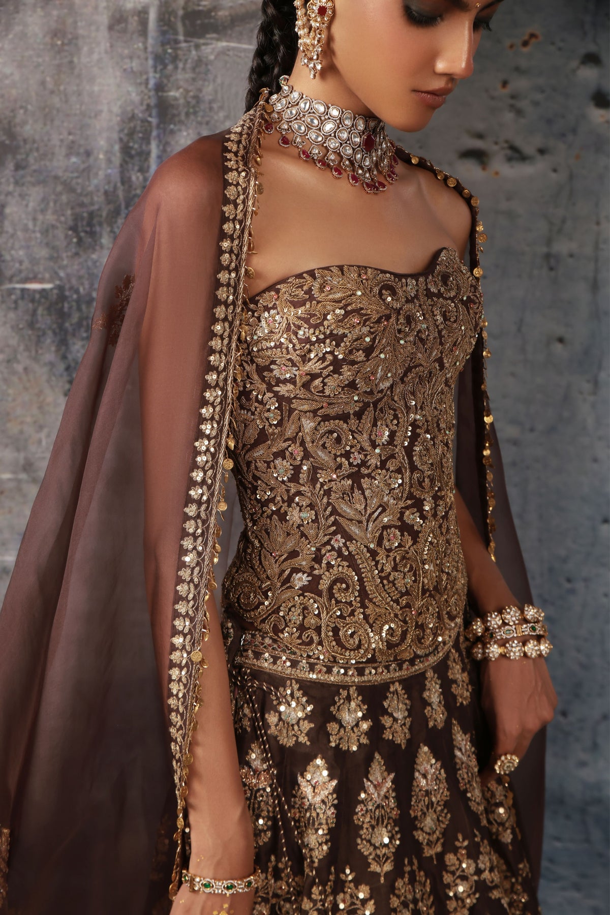 Brown Corset Lehenga Set
