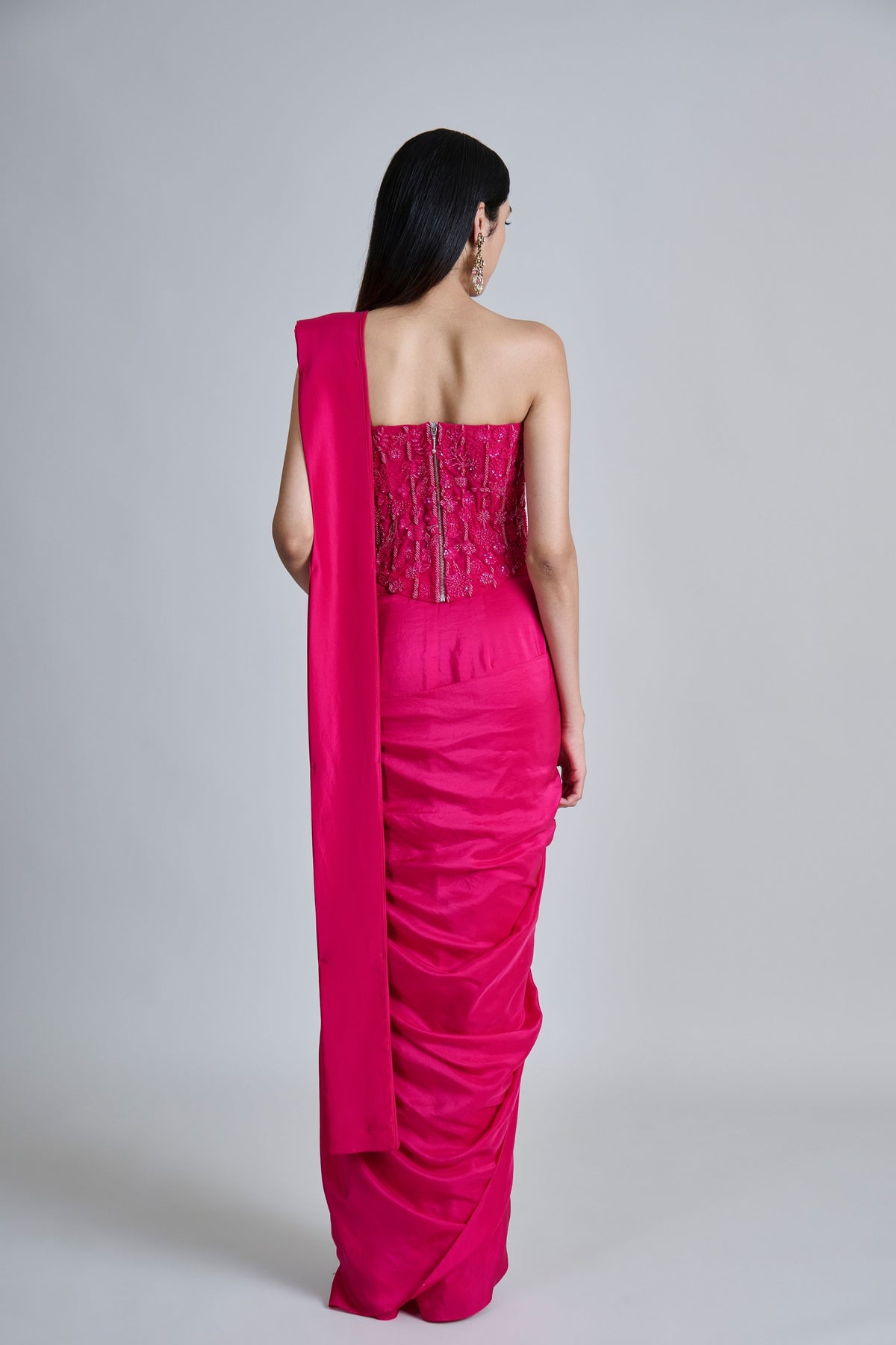 Zin Fuchsia Draped Saree Set