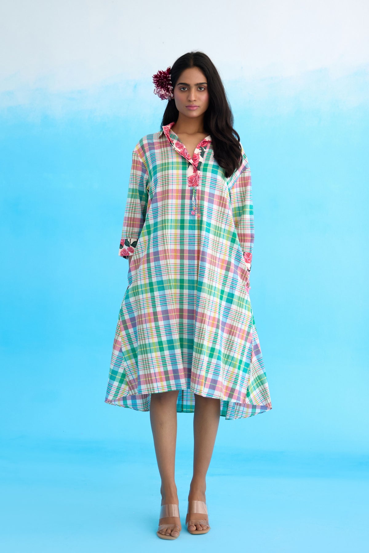 Blue Madras Checks A-line Dress