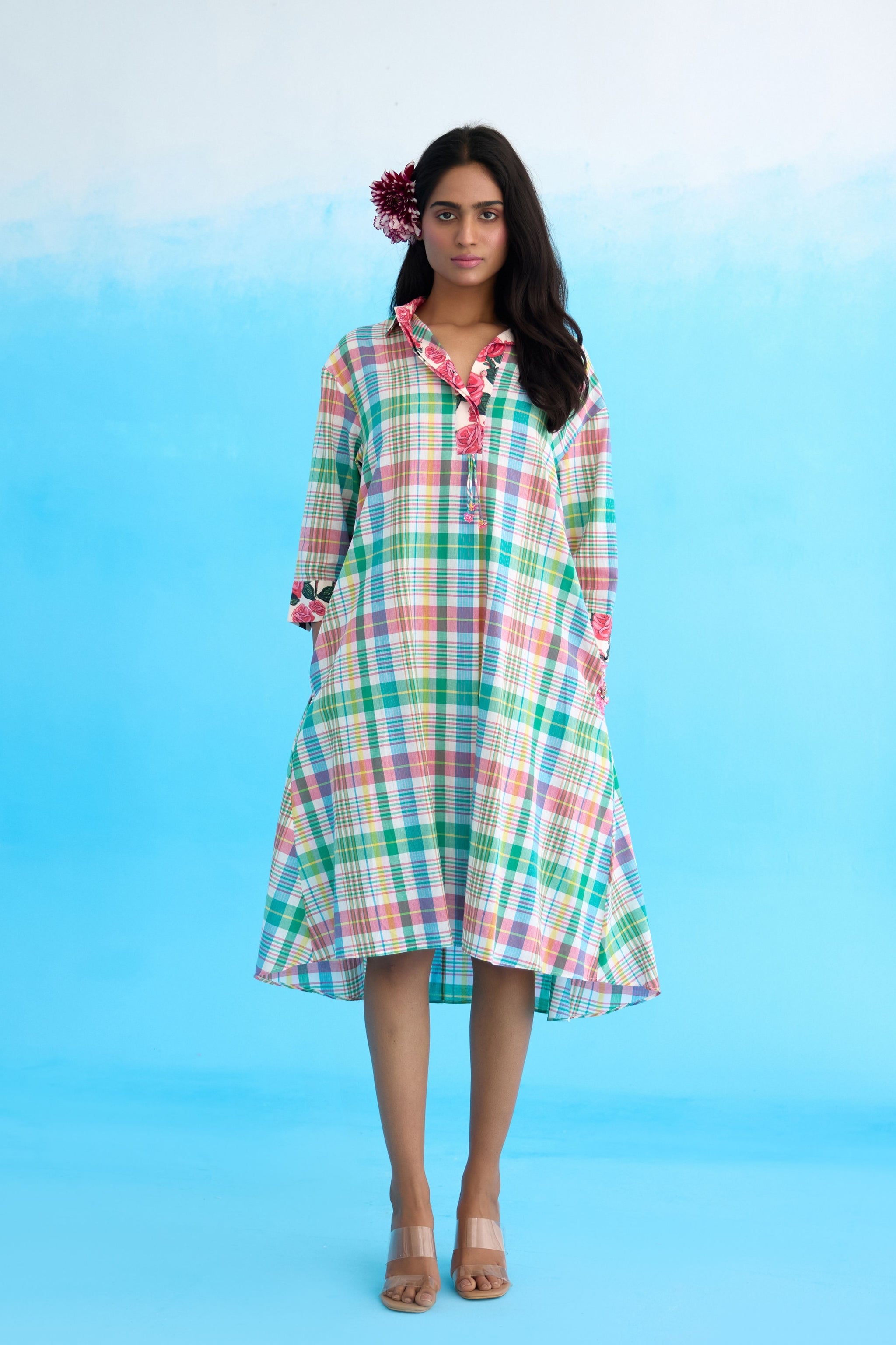 Blue madras checks a-line dress XXL Blue madras checks a-line dress XXL