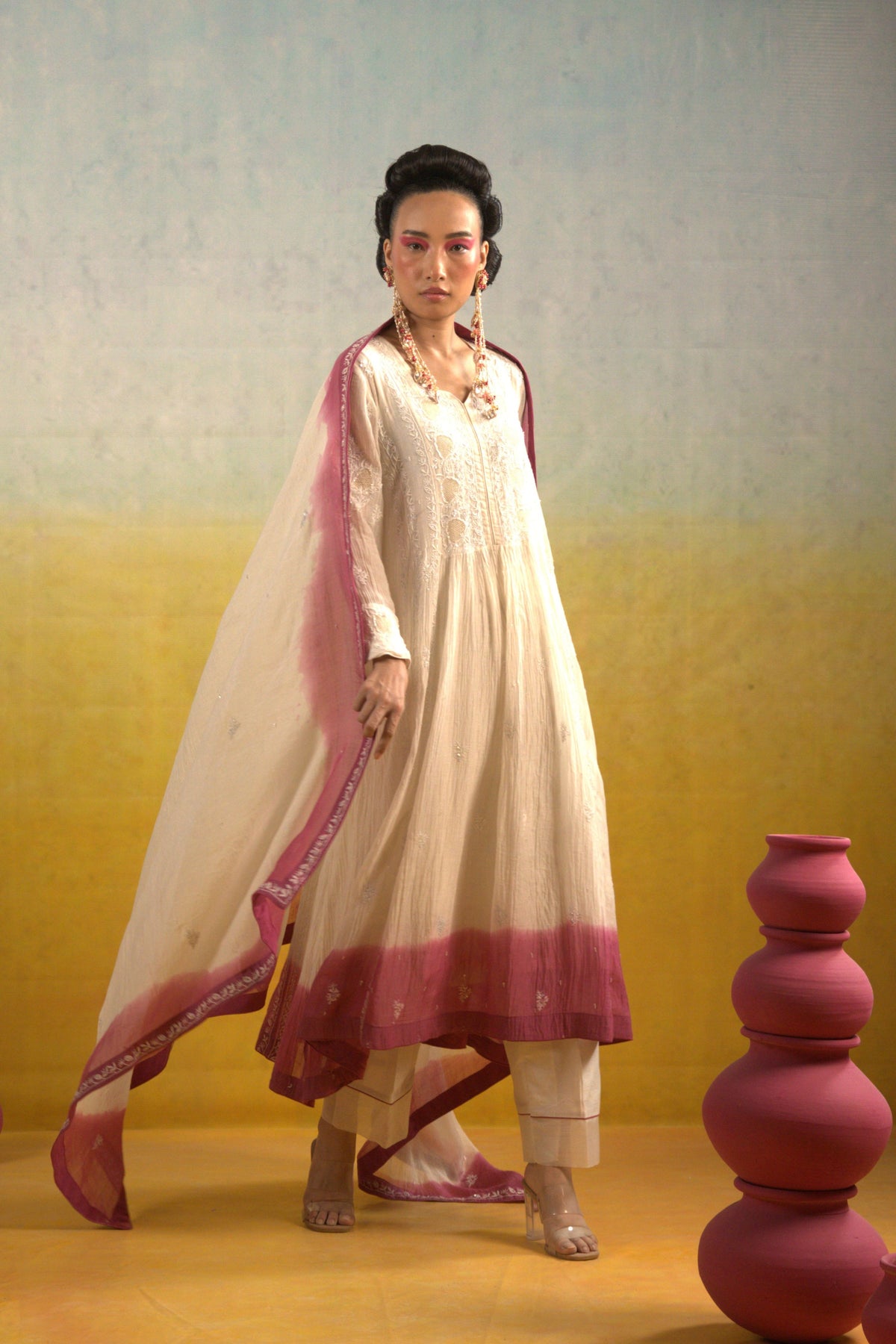 White Jaali embroidered Anarkali Set