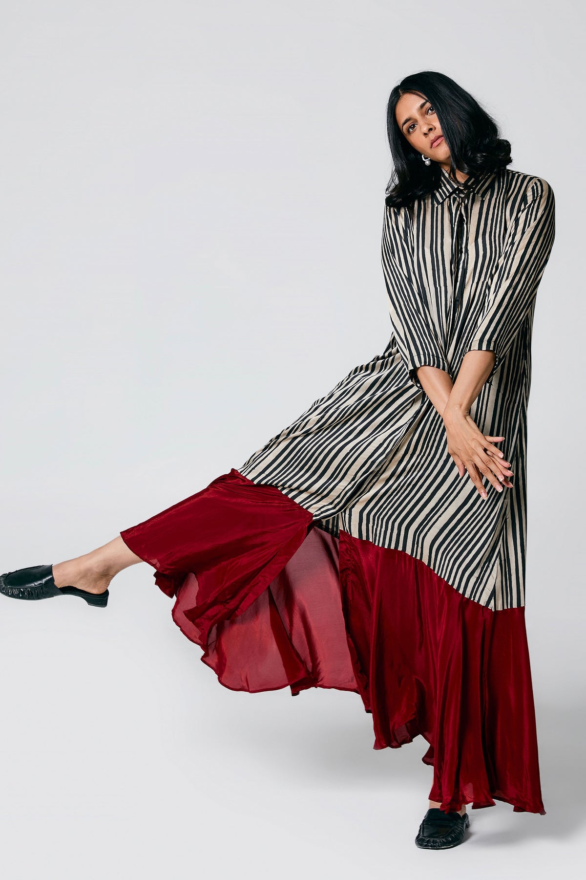 Ajrakh Stripes Dress With Belt