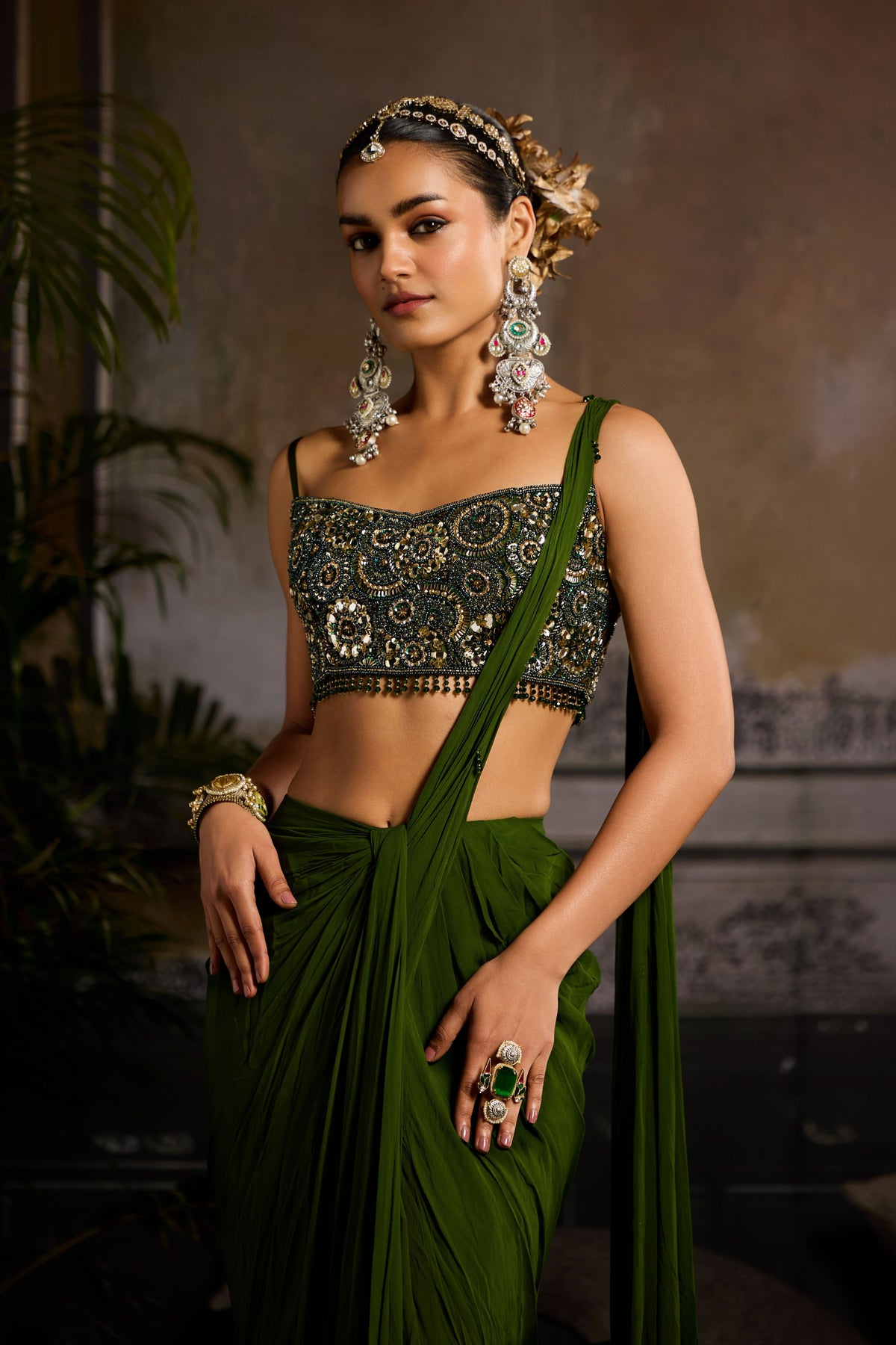 Embroidered Saree Set in Sage Green