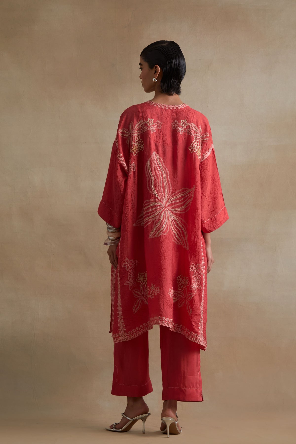 Tomato Thread Embroidered Kaftan Set