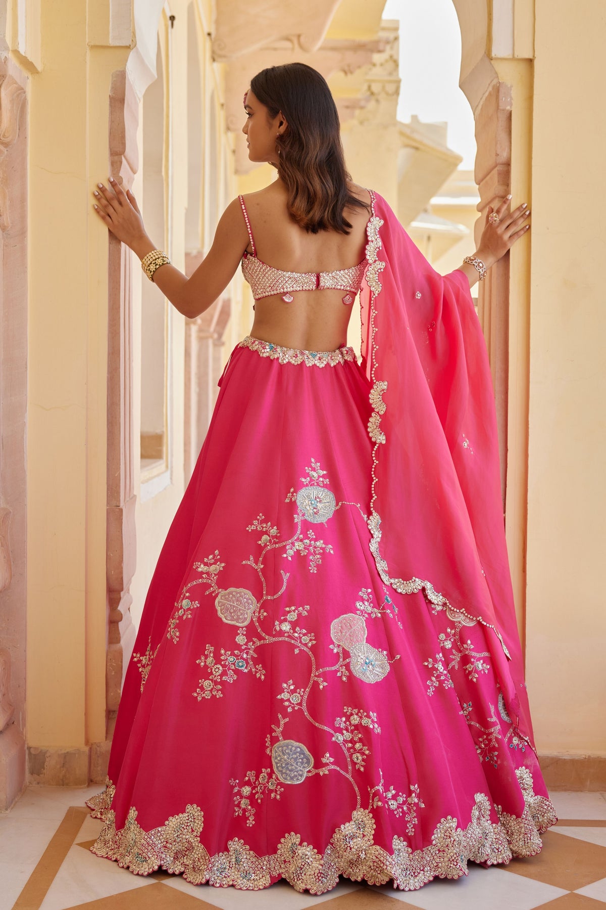 Dark Fuchsia Embroidered Lehenga Set