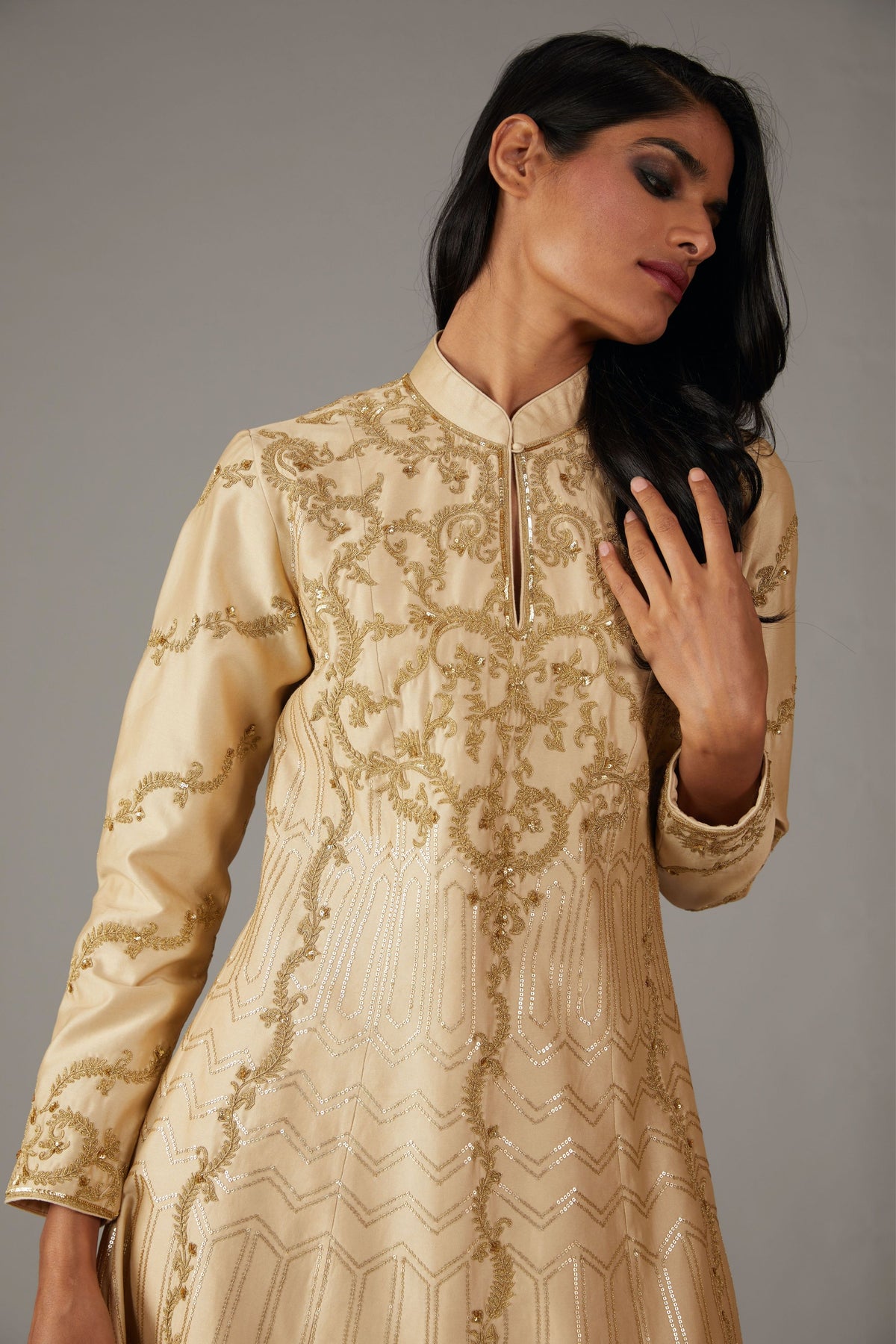 Beige Chanderi Anarkali Set